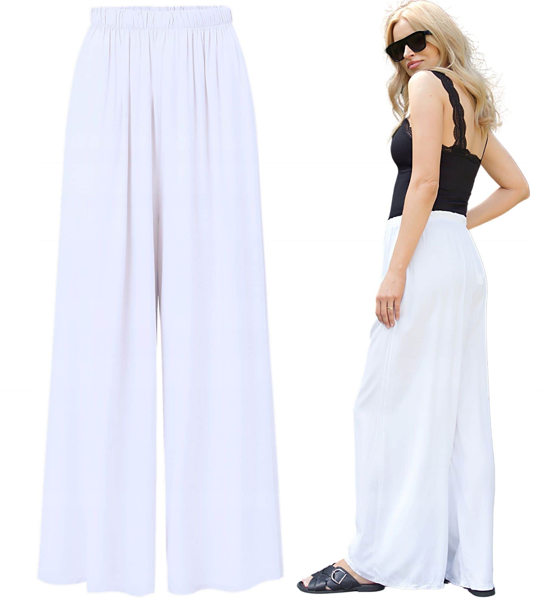 Spodnie damskie luźne szerokie z wiskozy WIDE LEG letnie z kieszaniami SML