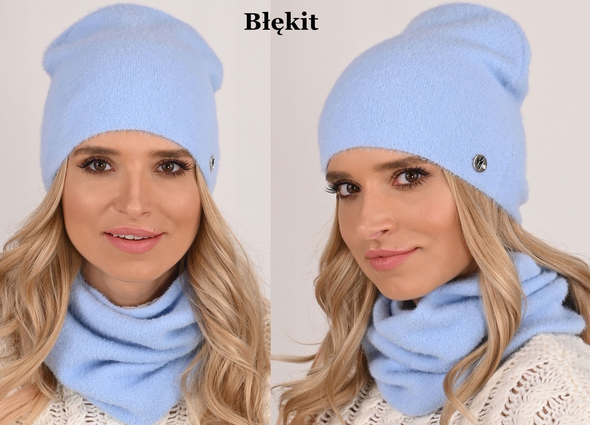 Ciepły Komplet Damski Czapka KOMIN tuba Błękit AL1
