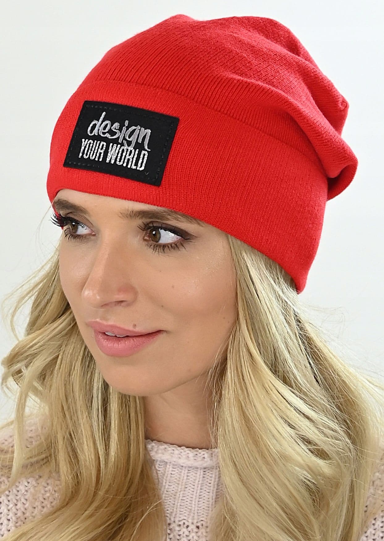 Czapka damska beanie wywijana print M7