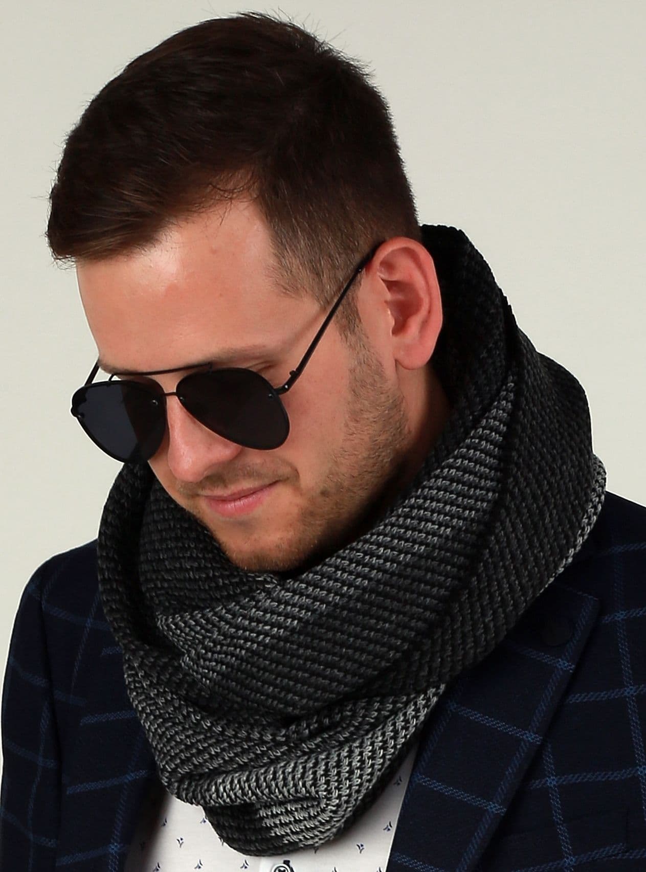Ciepły męski komin szalik na zimę modny elegancki na prezent klasyczny 1G