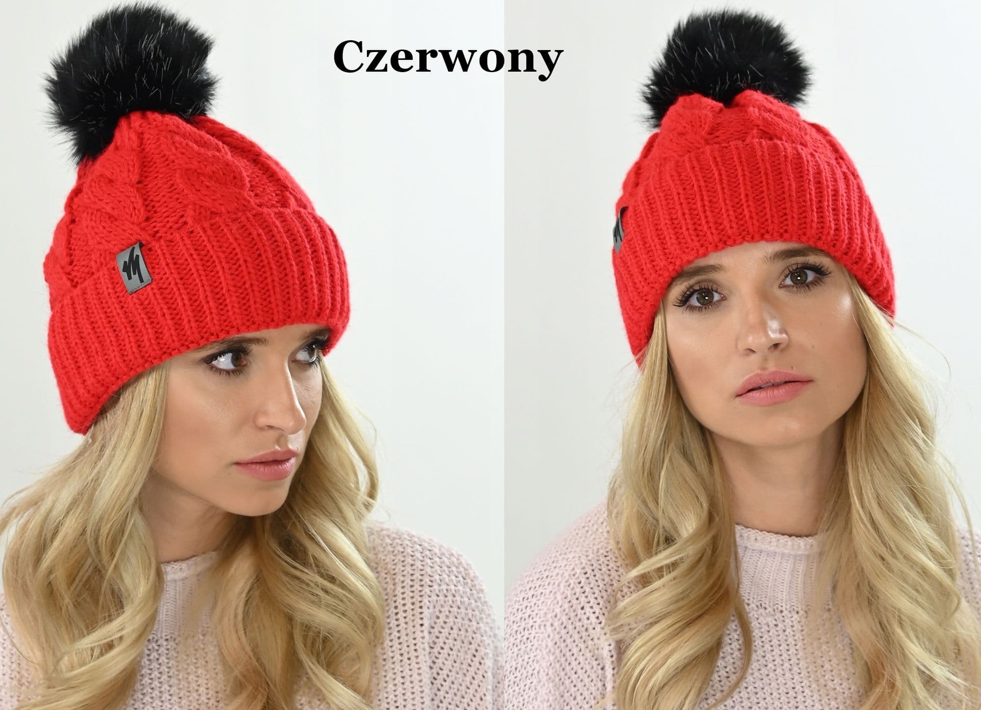 Ciepła CZAPKA damska z pomponem Khaki V20