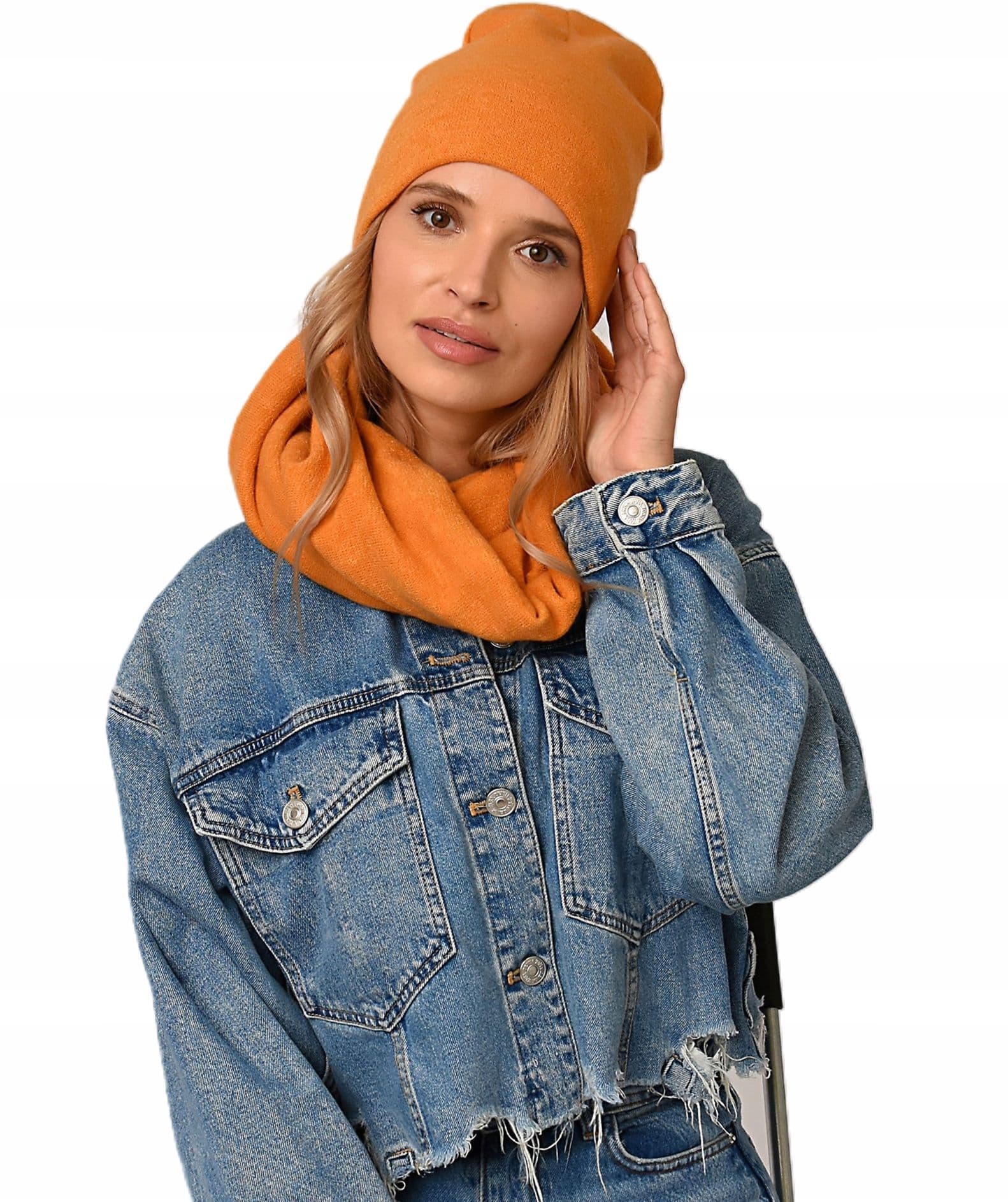 POLSKI Komplet CZAPKA + KOMIN Tunel Szal SZALIK Zestaw zimowy Miodowy K6
