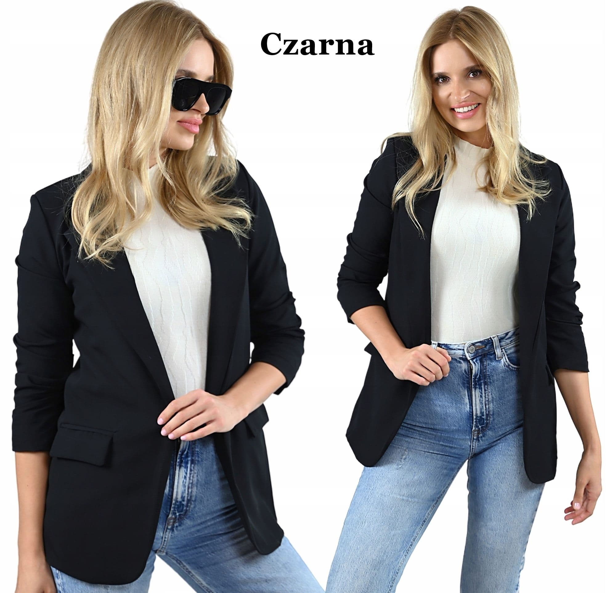 MARYNARKA damska Żakiet Czarna Elegancka Narzutka Włoska z podszewką 3XL/46