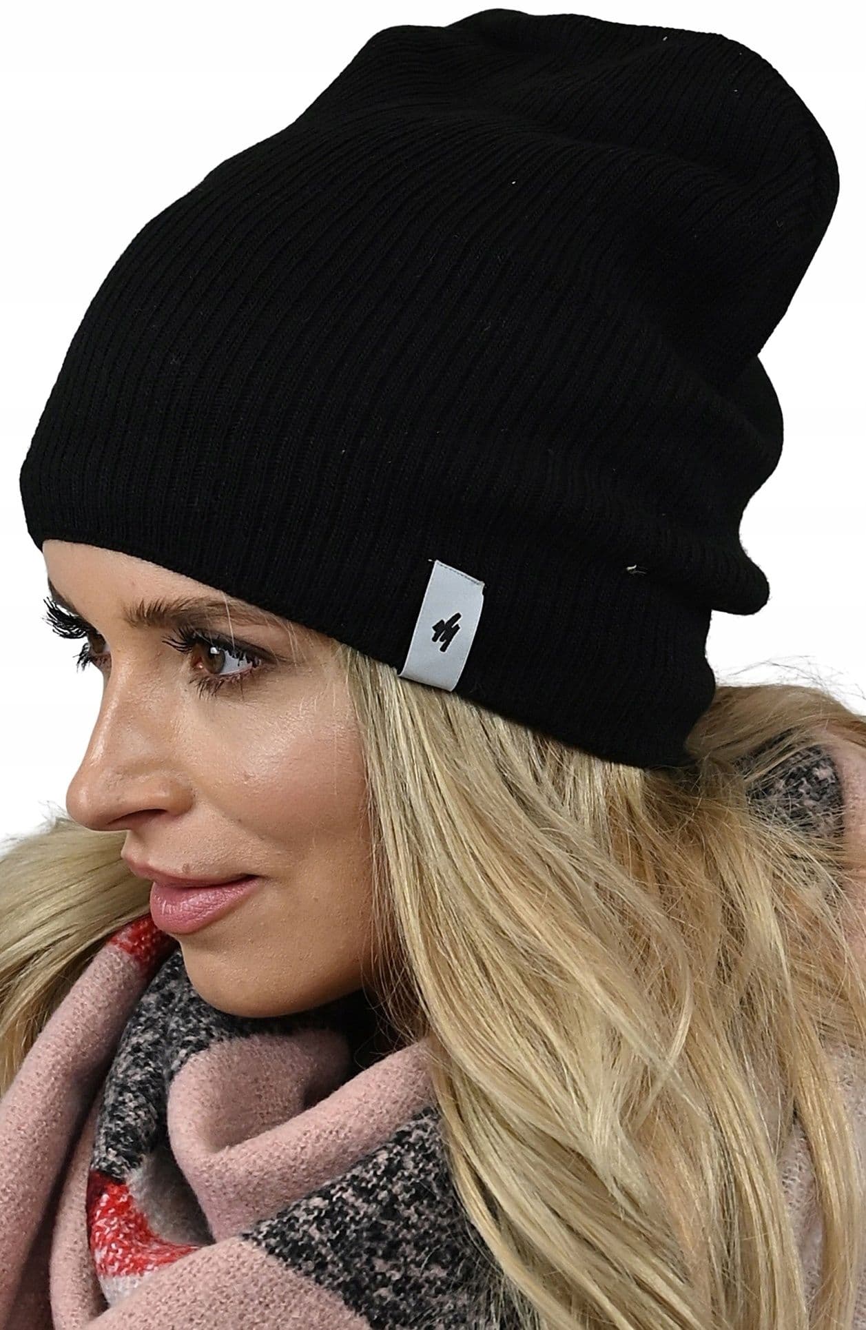 damska CZAPKA w prążki modna młodzieżowa smerfetka beanie swylowa CZARNY