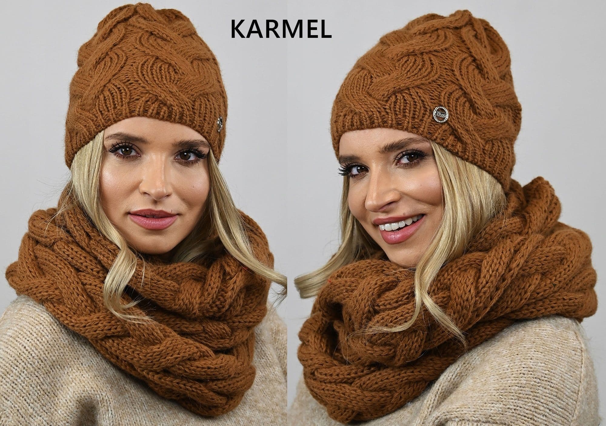 CZAPKA z KOMINEM gruby KOMPLET damski na zimę polski producent Kolory K9