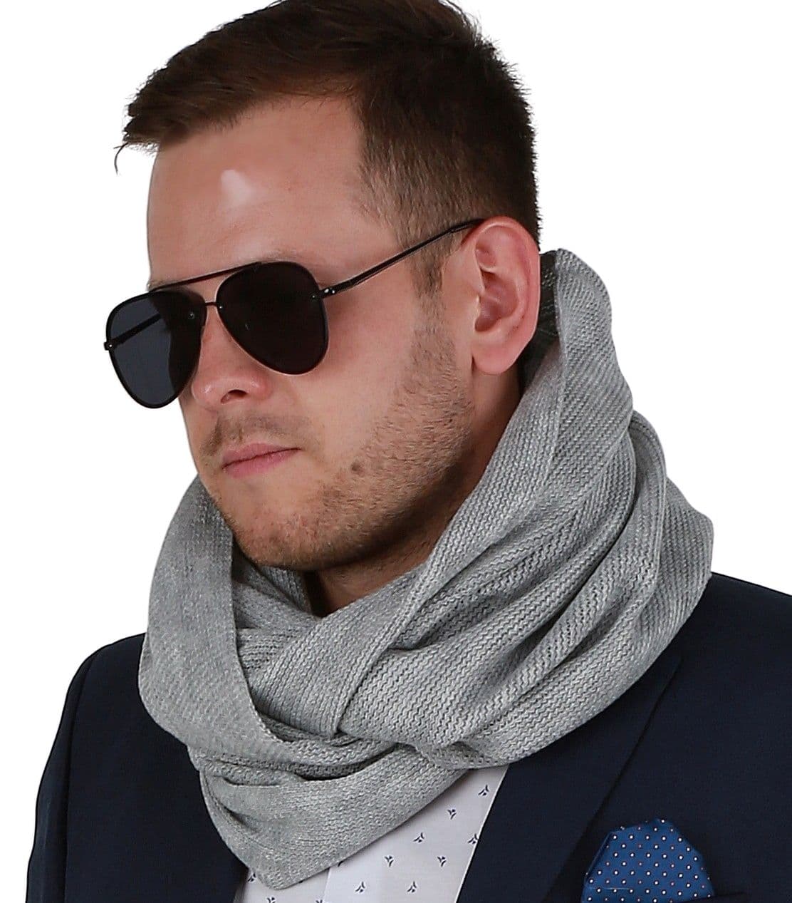 Komin Męski ciepły szalik szal zimowy MODNY elegancki klasyczny szary 1N