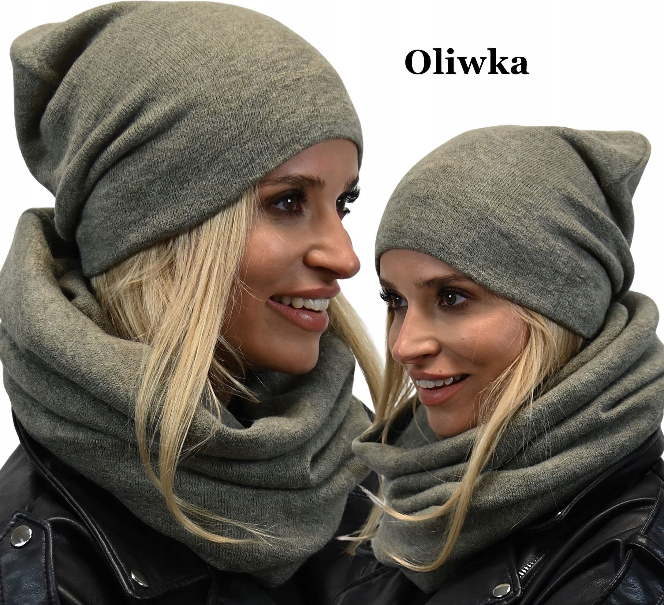 Damska CZAPKA KOMIN zestaw ziomowy Komplet na jesień Oliwka - Khaki K6