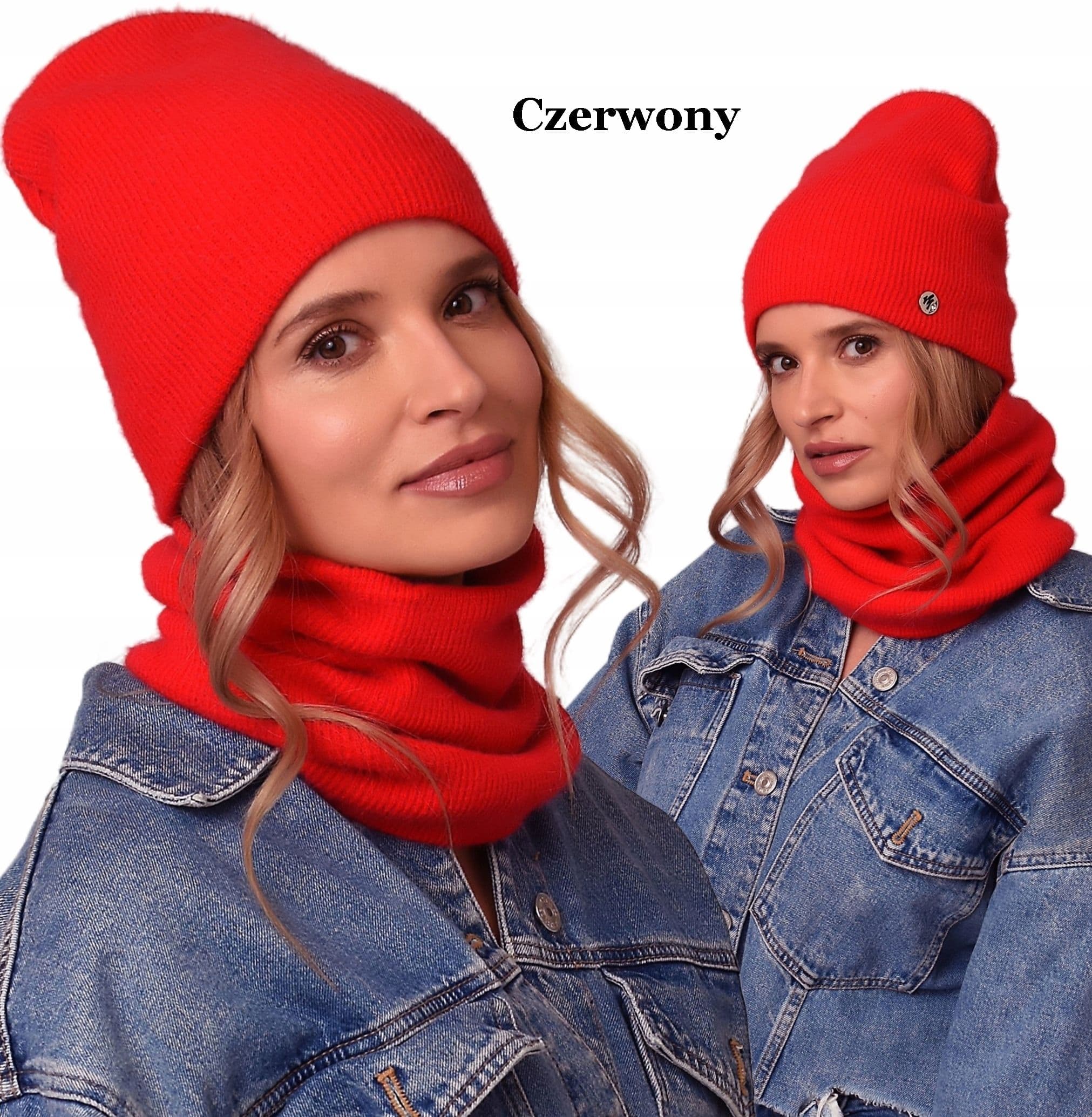 Zimowy komplet damski czapka komin szalik ciepły zestaw dwuwarstwowy Polski