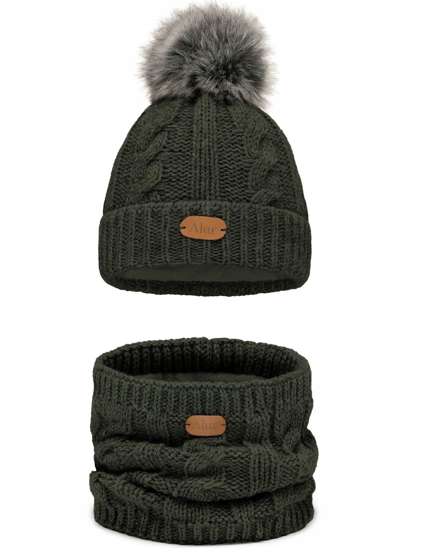 Khaki komplet zimowy czapka i komin POLAR od 48-56