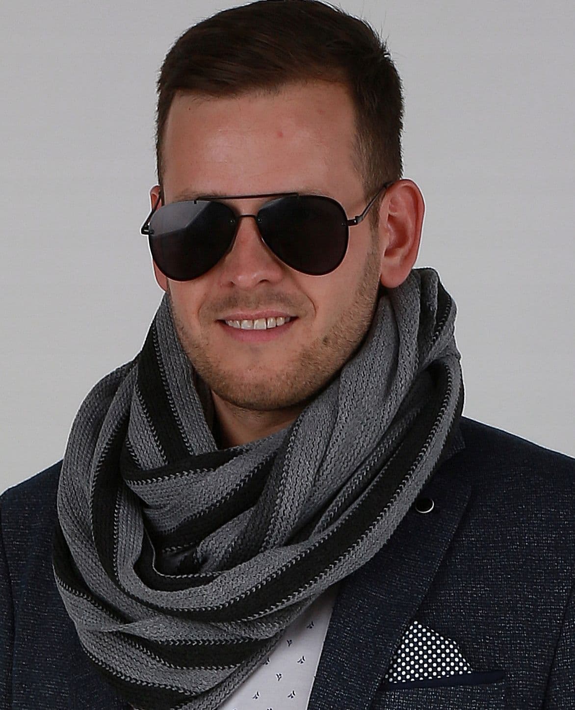 Casualowy modny KOMIN MĘSKI - szalik na prezent zimowy ciepły 1M