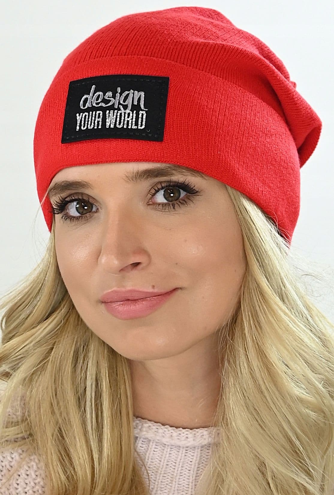 Czapka damska beanie wywijana print M7