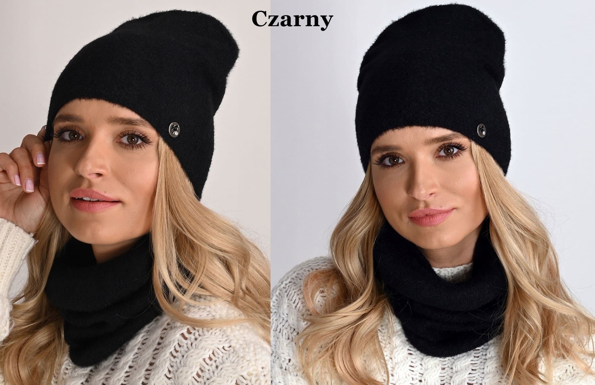 Czarny Komplet Damski Czapka z Kominem Polski AL1