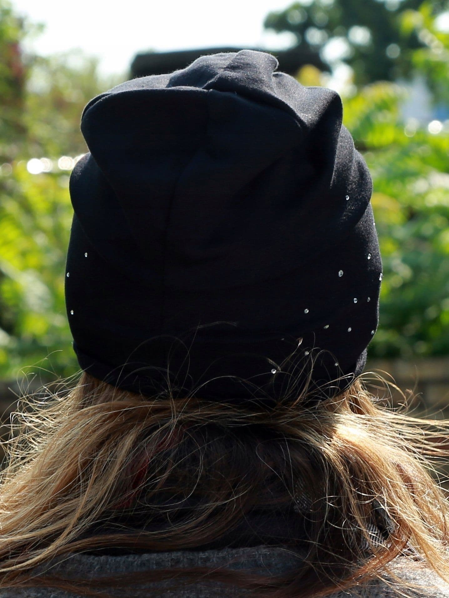 Klasyczna CZAPKA damska z bawełny przejściowa BEANIE Cyrkonie Czarna