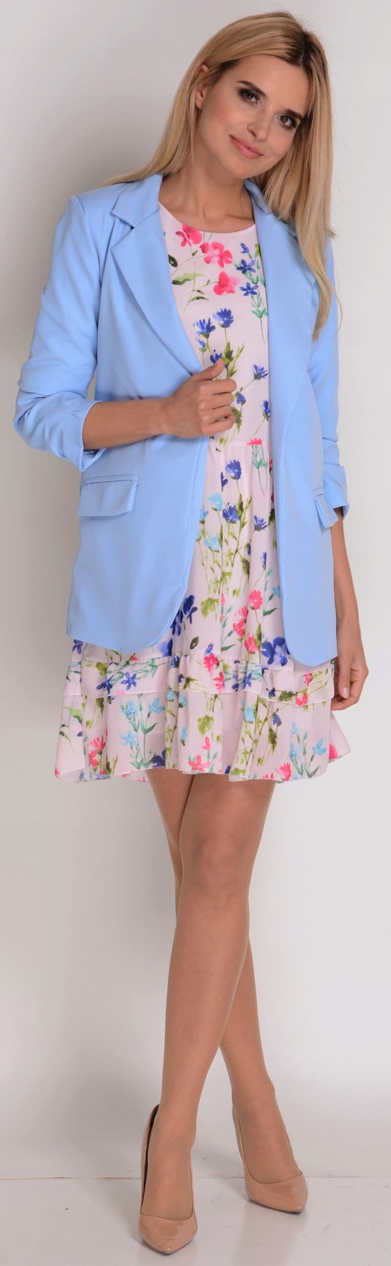 MARYNARKA damska Żakiet luźny - BABY BLUE - XL/42