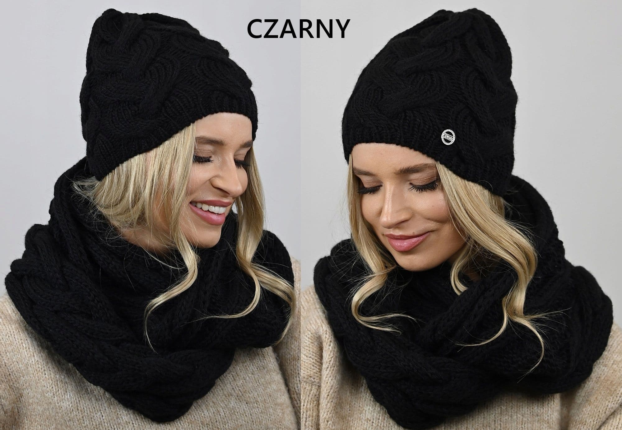 CZAPKA z KOMINEM gruby KOMPLET damski na zimę polski producent Kolory K9
