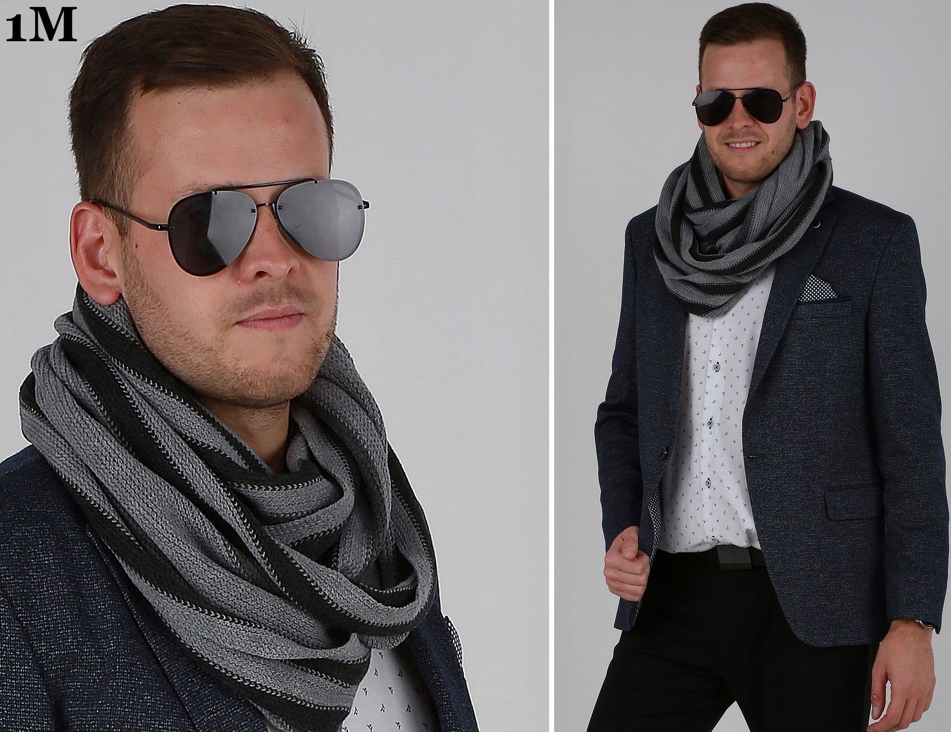 Casualowy modny KOMIN MĘSKI - szalik na prezent zimowy ciepły 1M