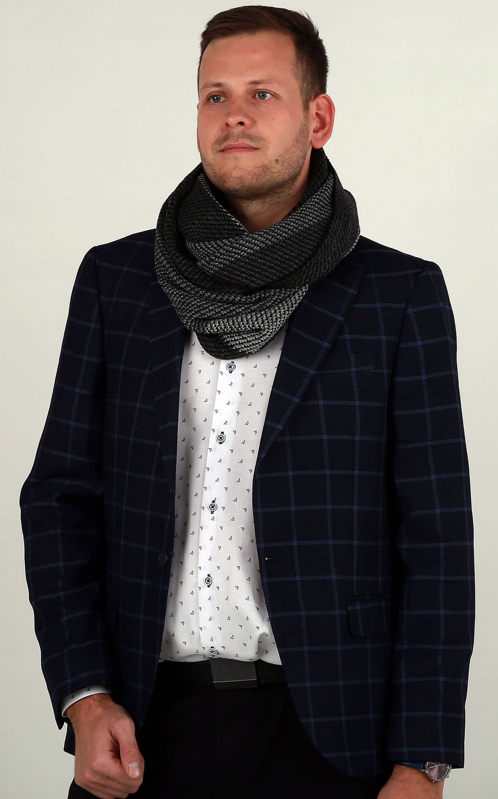 Ciepły męski komin szalik na zimę modny elegancki na prezent klasyczny 1G