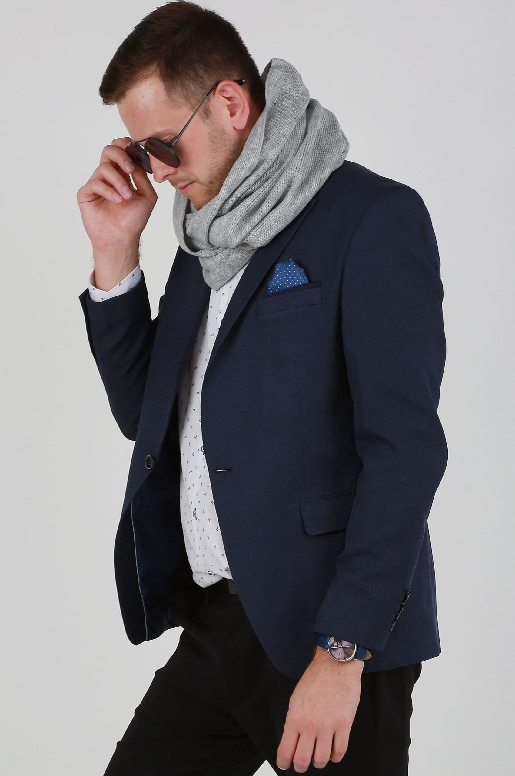 Komin Męski ciepły szalik szal zimowy MODNY elegancki klasyczny szary 1N