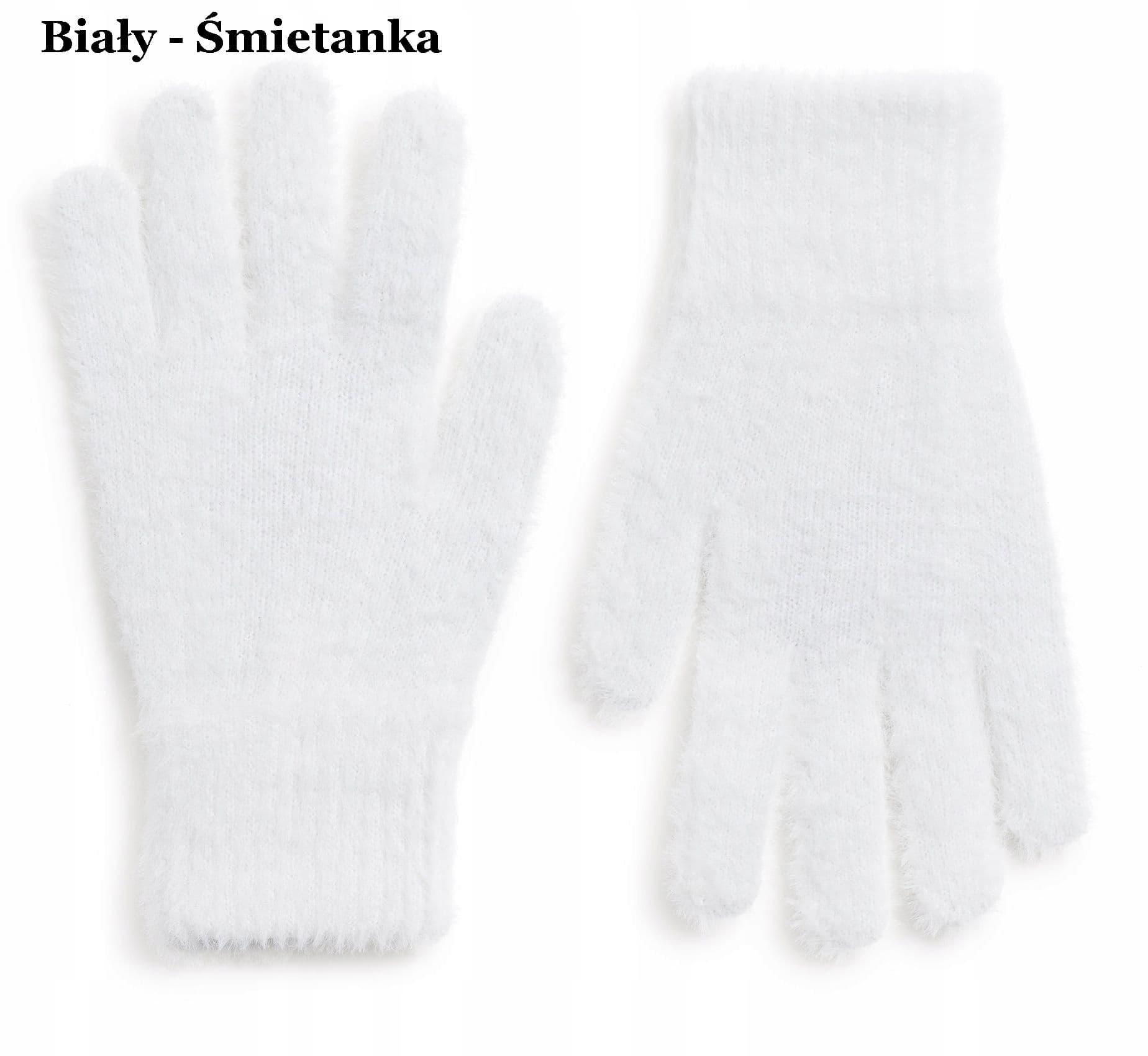 Białe rękawiczki zimowe damskie miękkie ELEGANCKIE ciepłe Palczatki ALPAKA