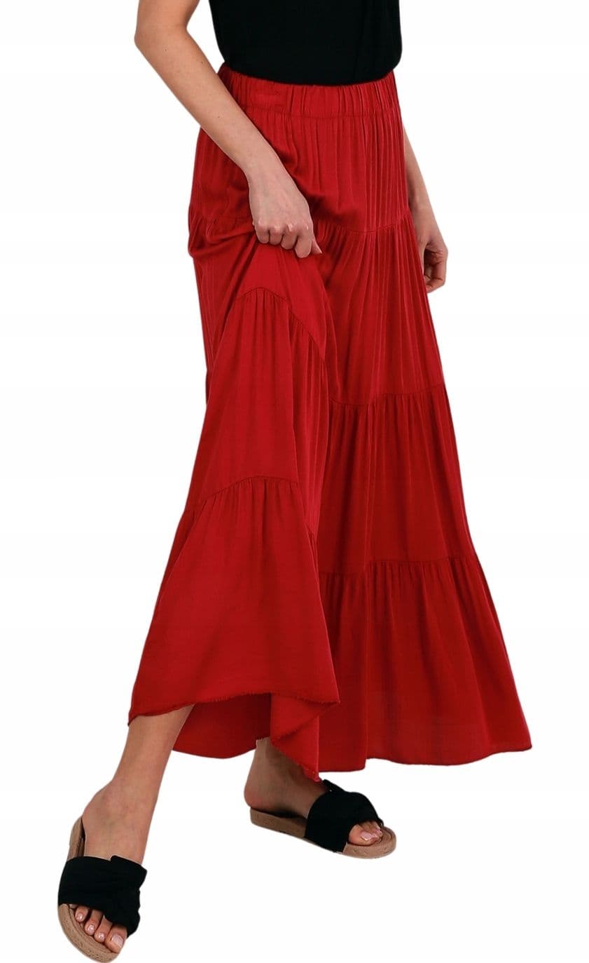 Boho spódnica długa z falbanami BORDO