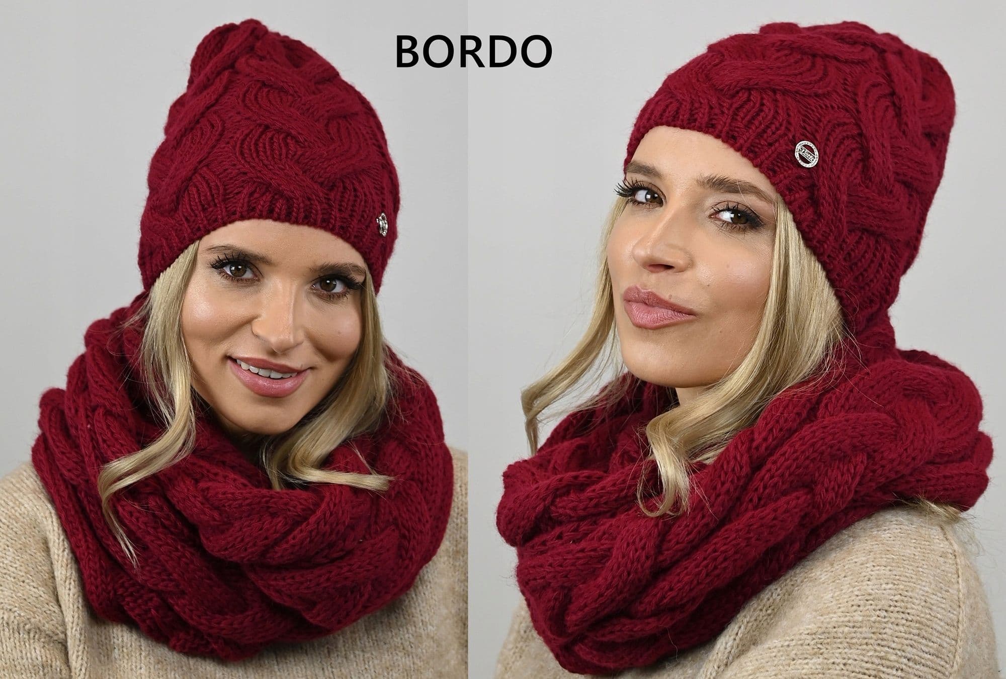 CZAPKA z KOMINEM gruby KOMPLET damski na zimę polski producent Kolory K9