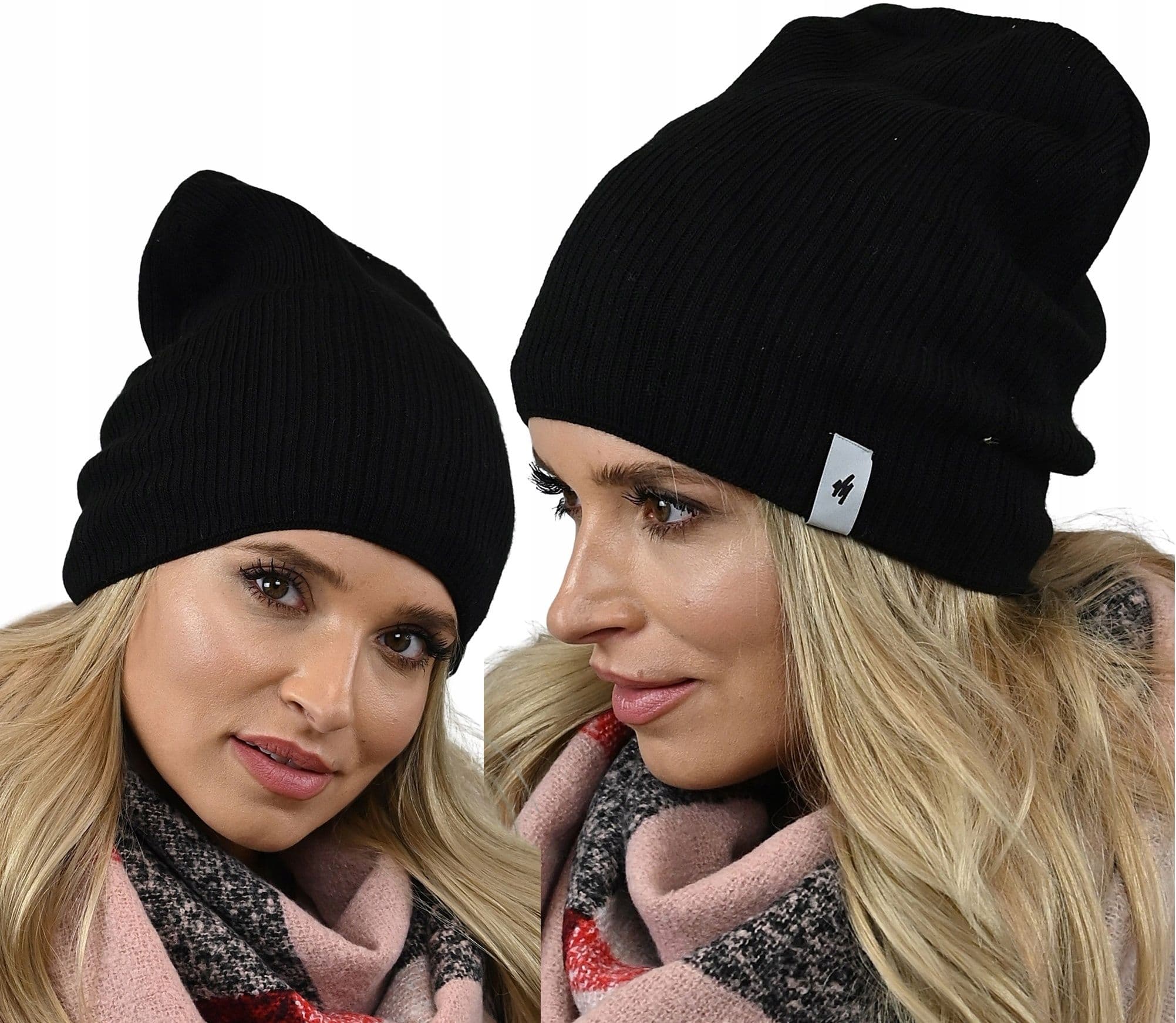 damska CZAPKA w prążki modna młodzieżowa smerfetka beanie swylowa CZARNY
