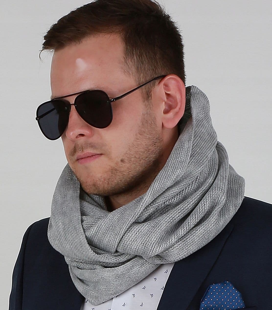 Komin Męski ciepły szalik szal zimowy MODNY elegancki klasyczny szary 1N