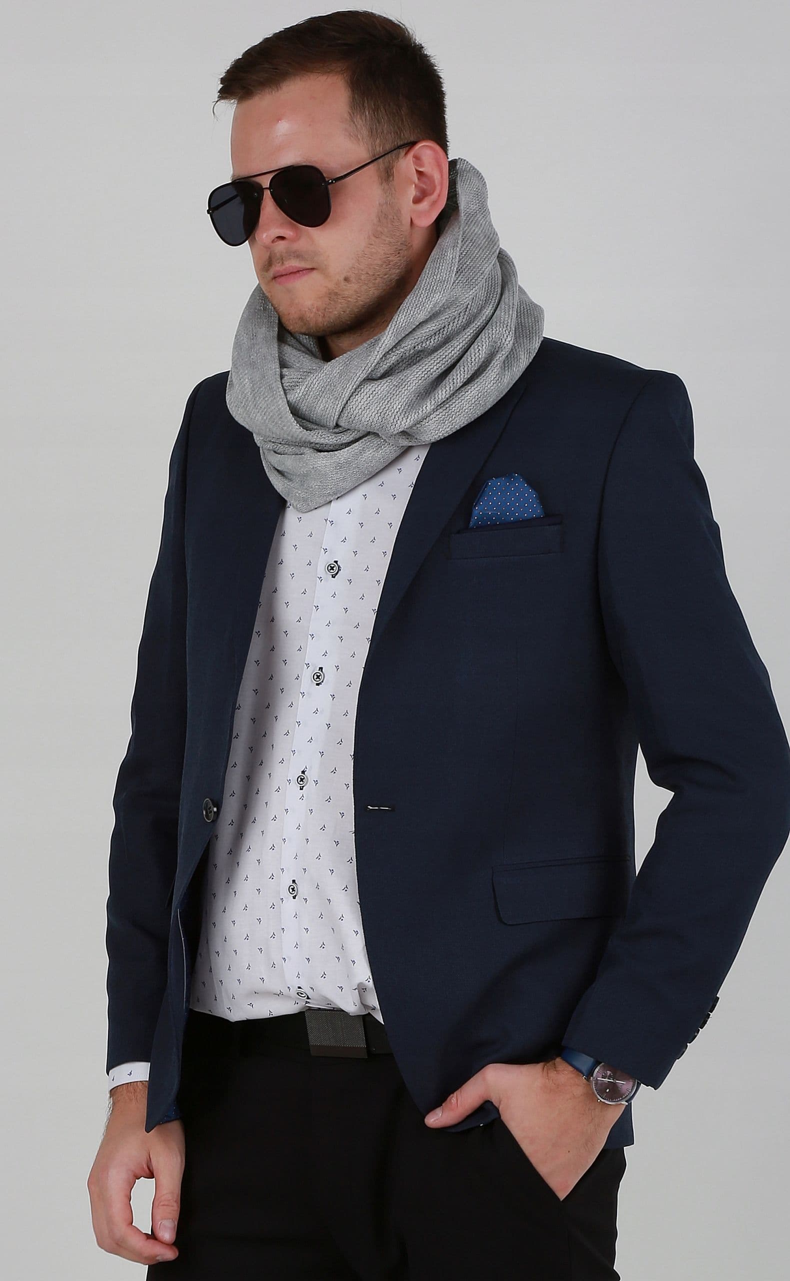 Komin Męski ciepły szalik szal zimowy MODNY elegancki klasyczny szary 1N