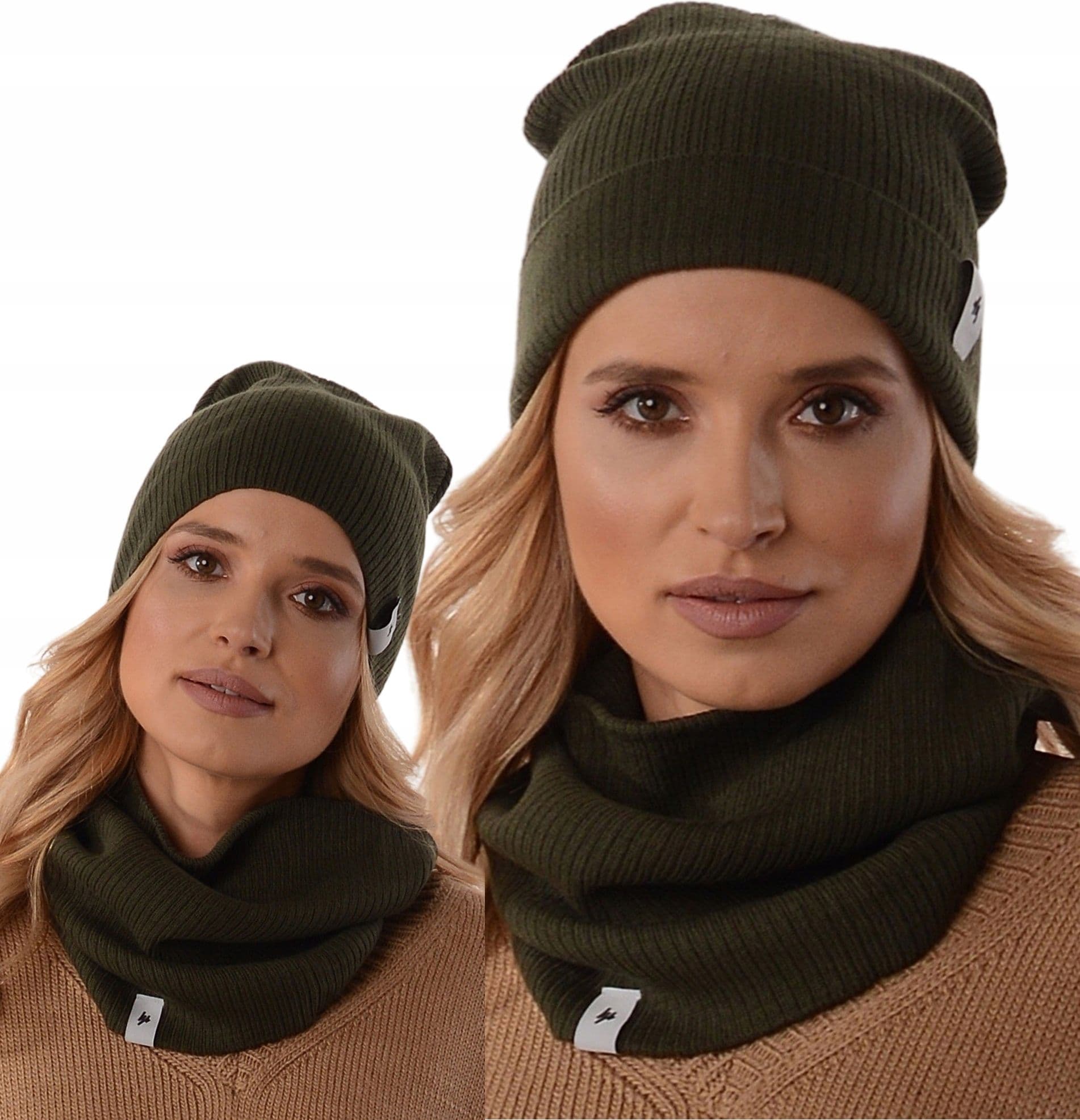 Damski KOMPLET CZAPKA Z KOMINEM polski producenta szalik tuba beanie