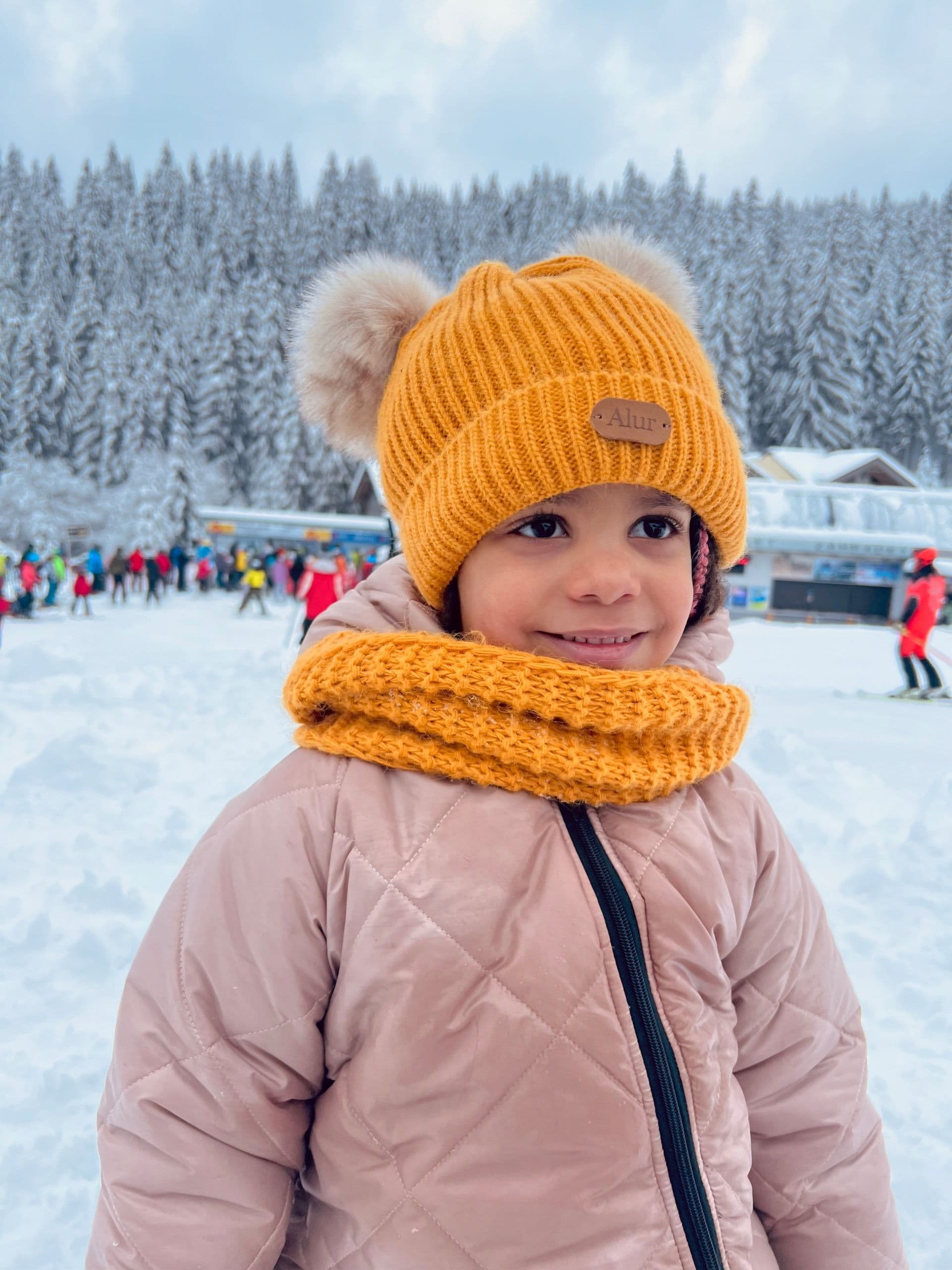 KOMPLET Dziecięcy Gruba CZAPKA KOMIN na Zimę Dwa POMPONY POLAR