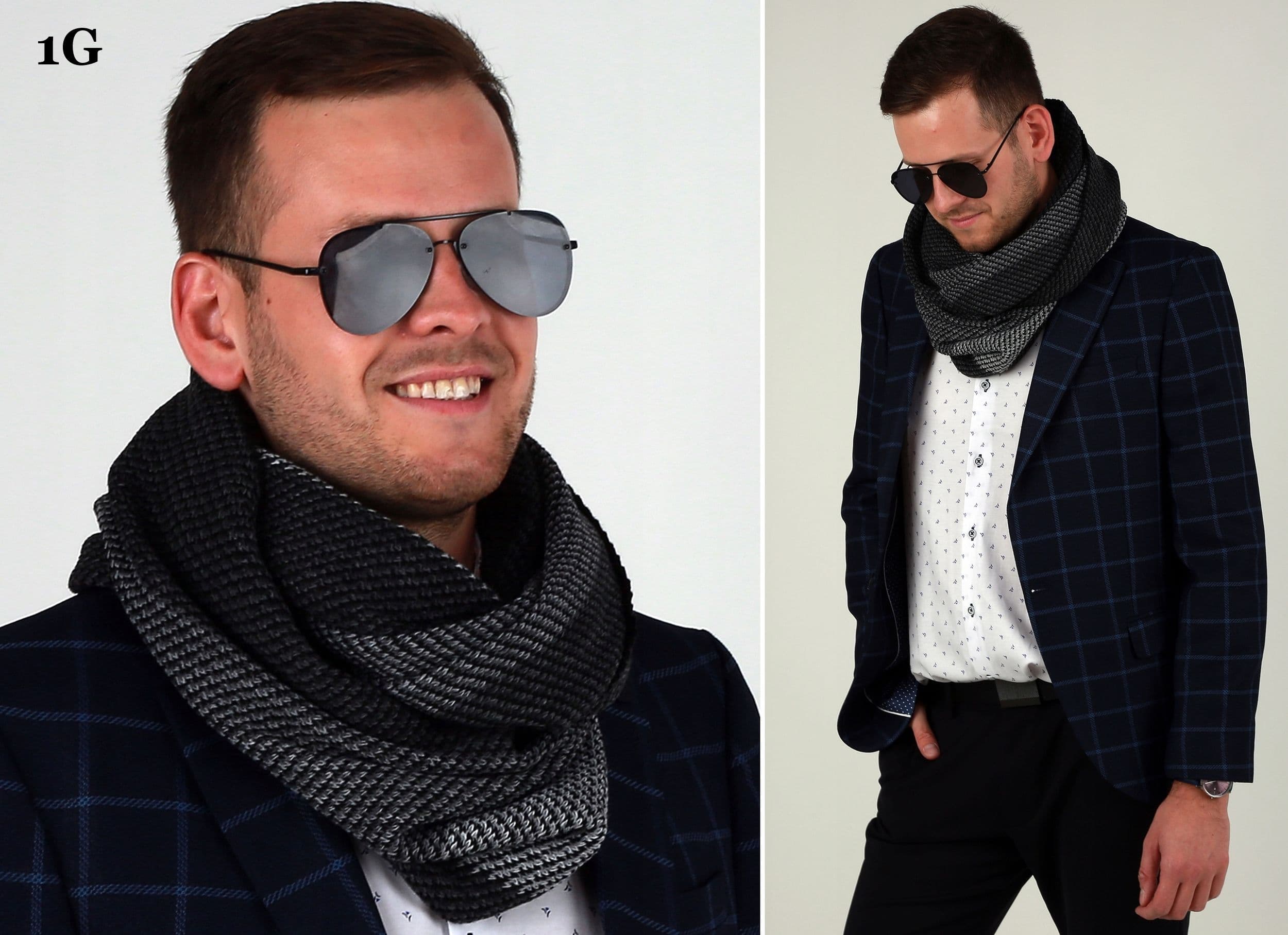 Ciepły męski komin szalik na zimę modny elegancki na prezent klasyczny 1G