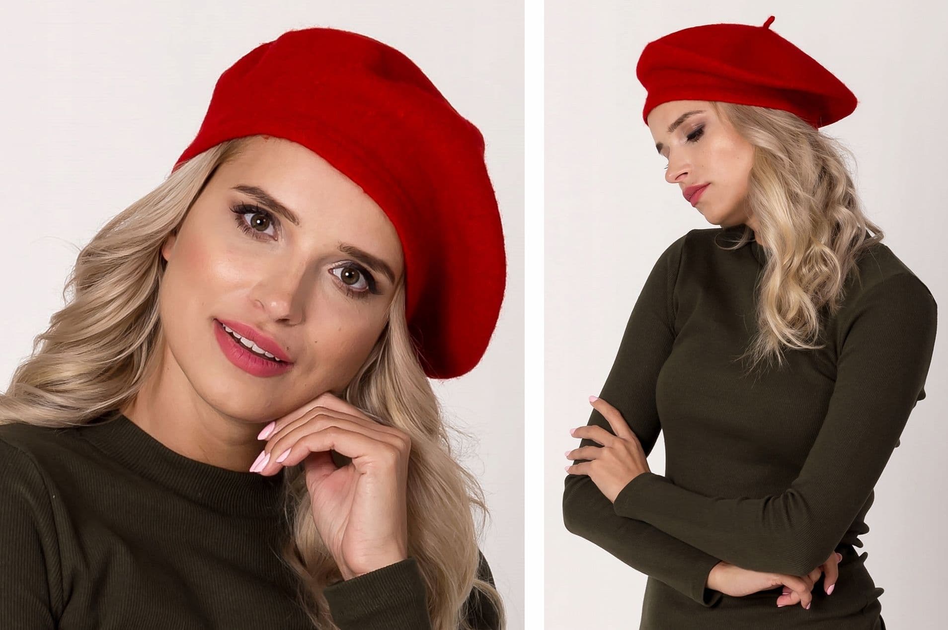 Klasyczny beret CZERWONY francuski stylowy kobiecy BERET z antenką