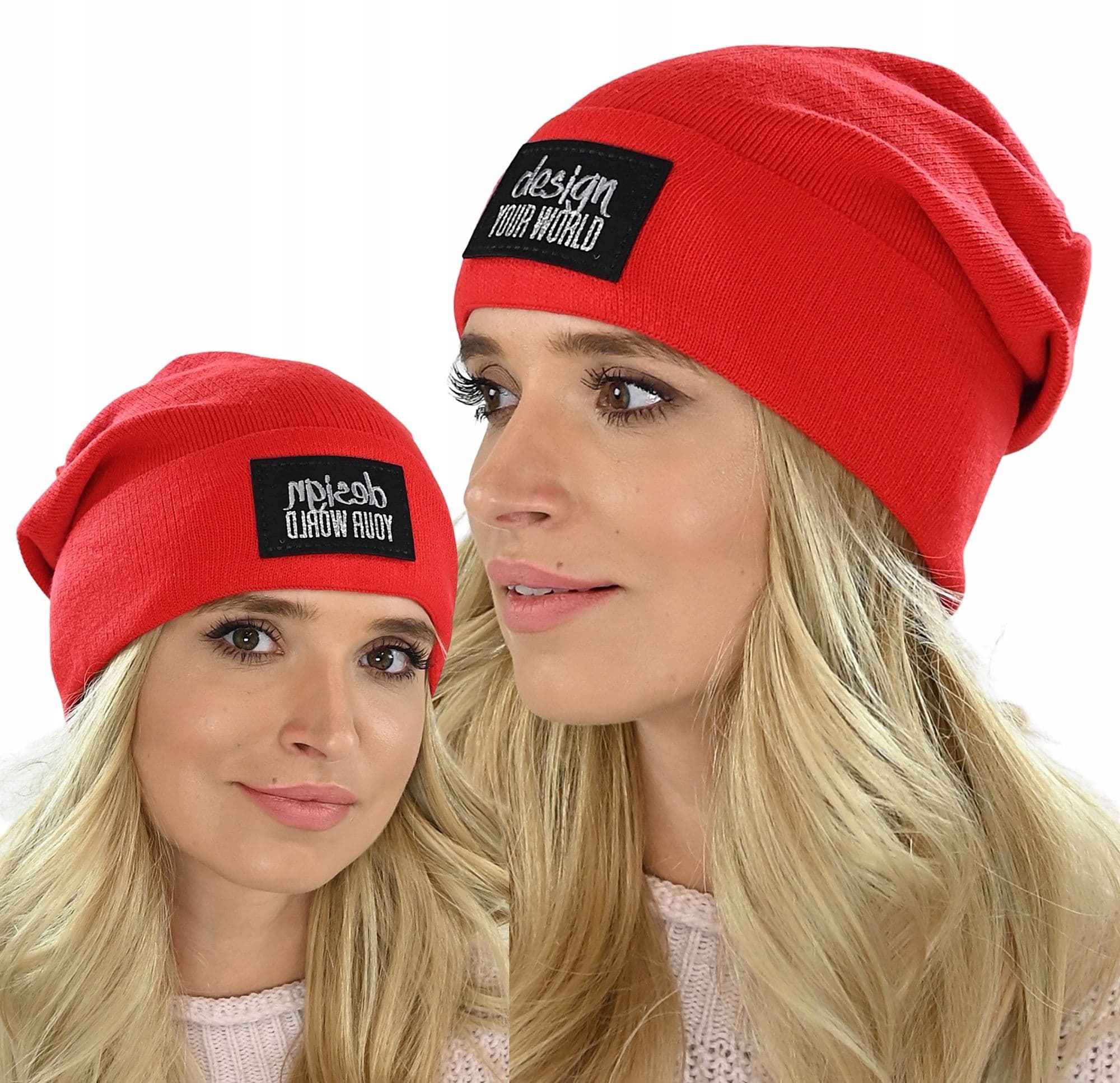 Czapka damska beanie wywijana print M7