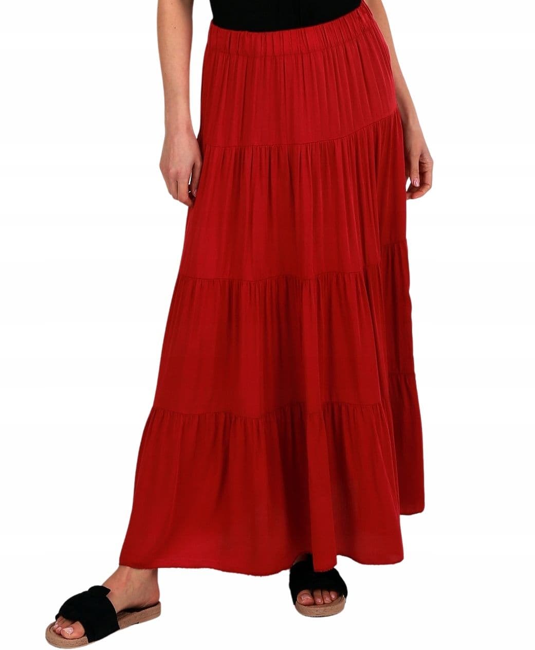 Boho spódnica długa z falbanami BORDO