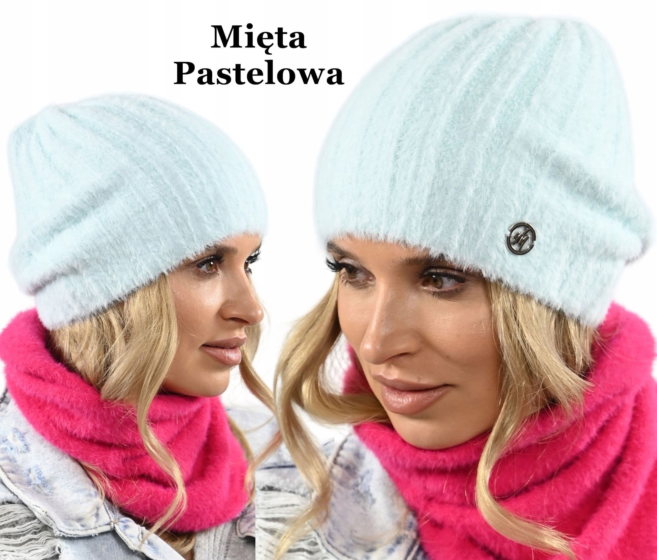 Ciepła Damska Czapka Elegancka Alpaka Modny lazurowy kolor Polski Producent