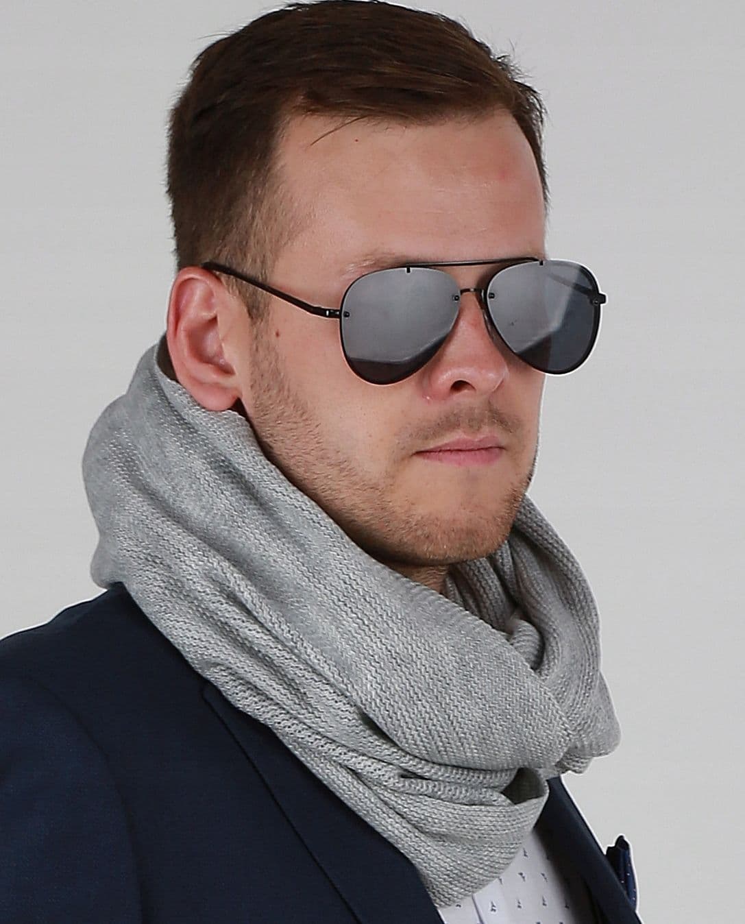 Komin Męski ciepły szalik szal zimowy MODNY elegancki klasyczny szary 1N