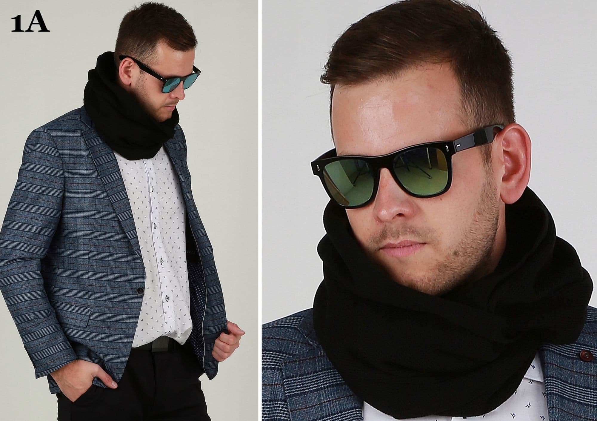 Czarny klasyczny komin MĘSKI szal ciepły elegancki na jesień-zimę 1A