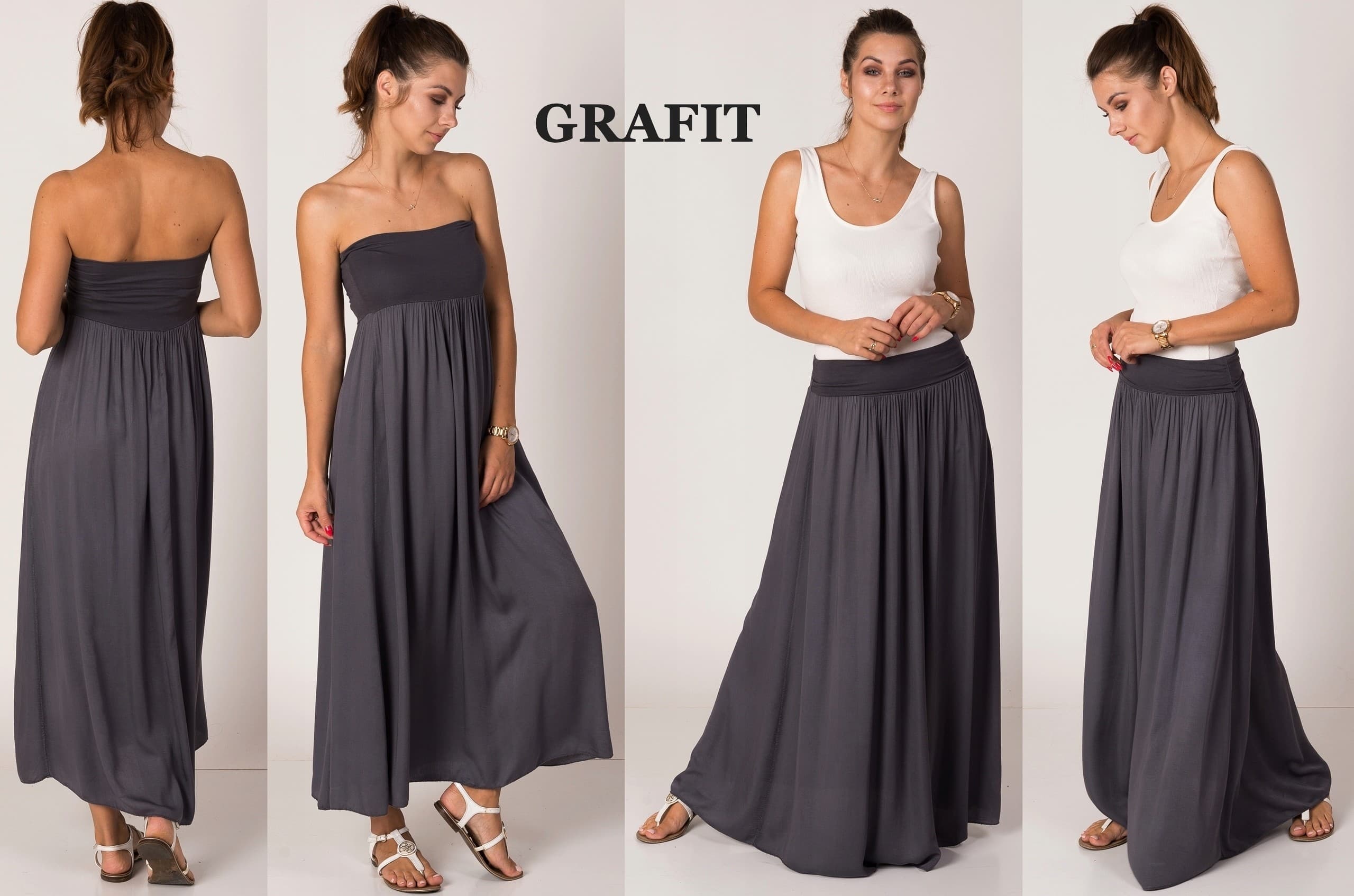 NEW MAXI DŁUGA SPÓDNICA - SUKIENKA 2w1 HIT GRAFIT
