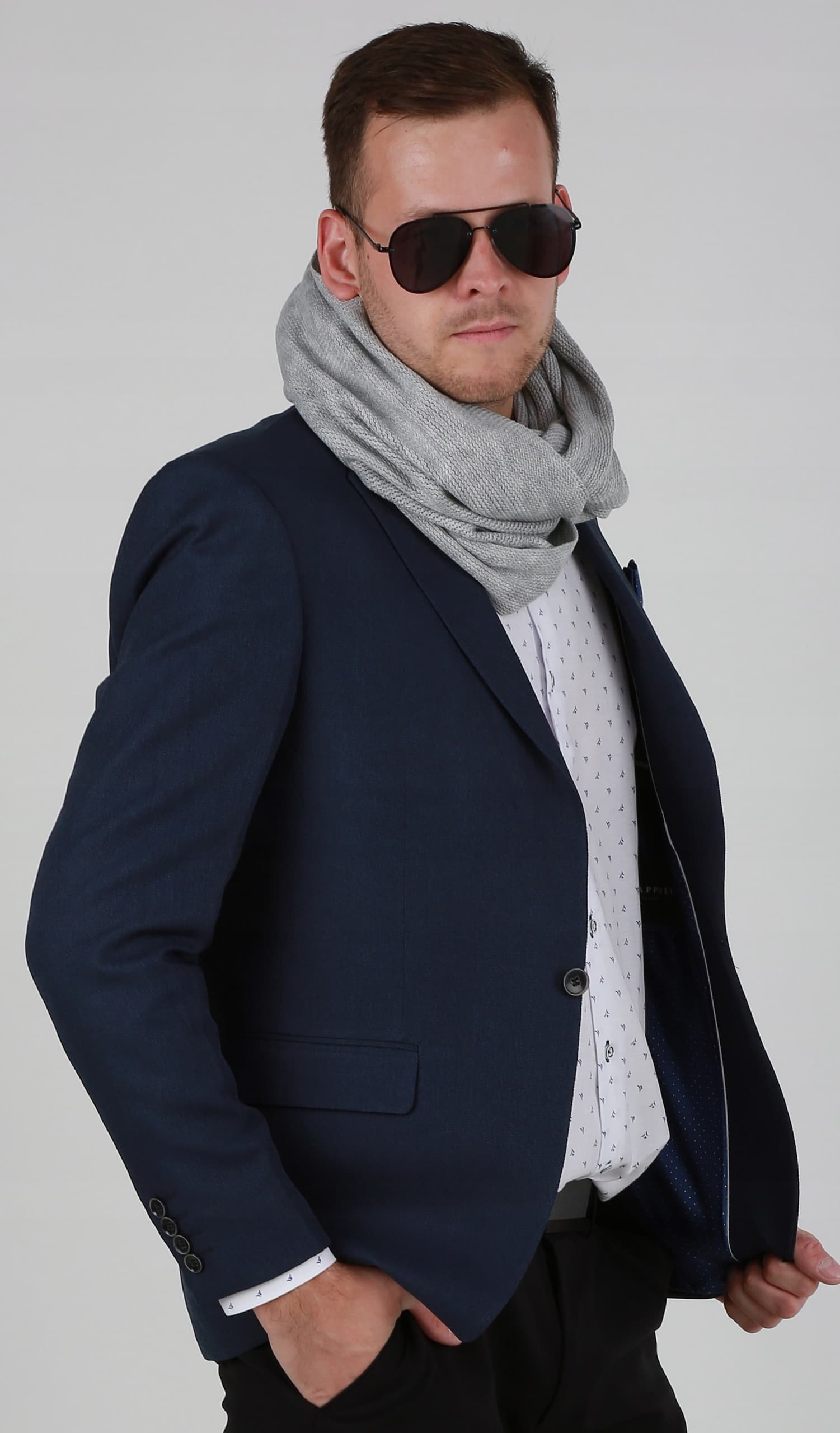 Komin Męski ciepły szalik szal zimowy MODNY elegancki klasyczny szary 1N