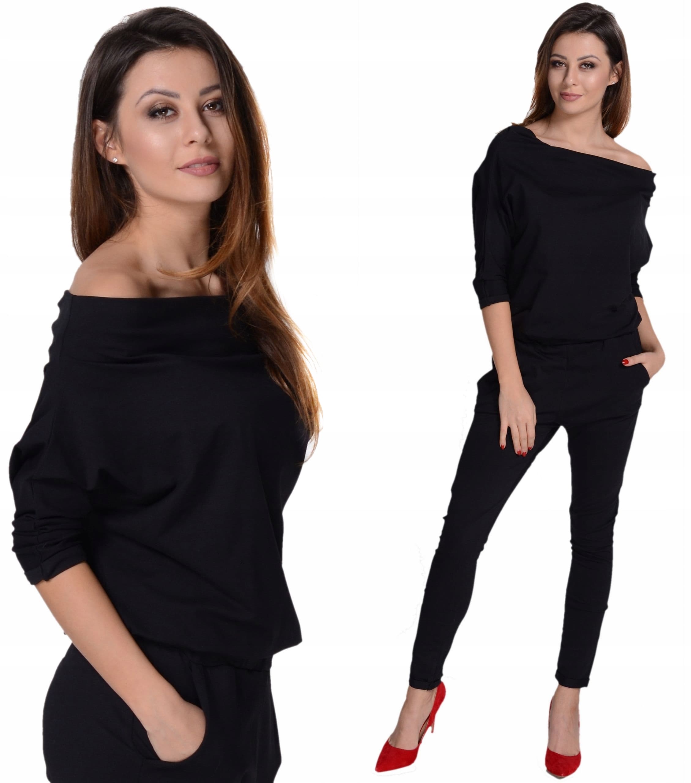 KOMBINEZON DAMSKI klasyczny modny elegancki wyszczuplający CZARNY M
