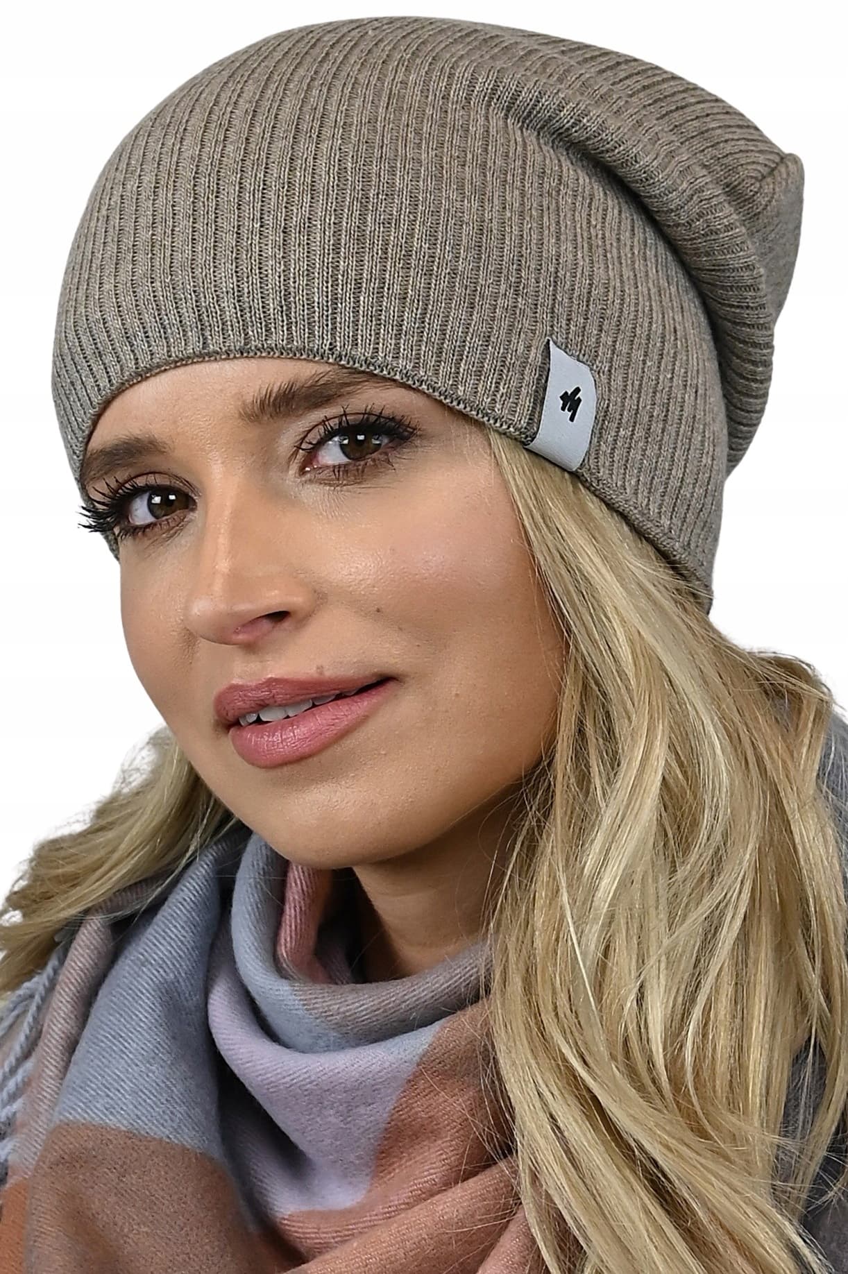 Modna damska CZAPKA smerfetka beanie w prążki młodzieżowa stylowa