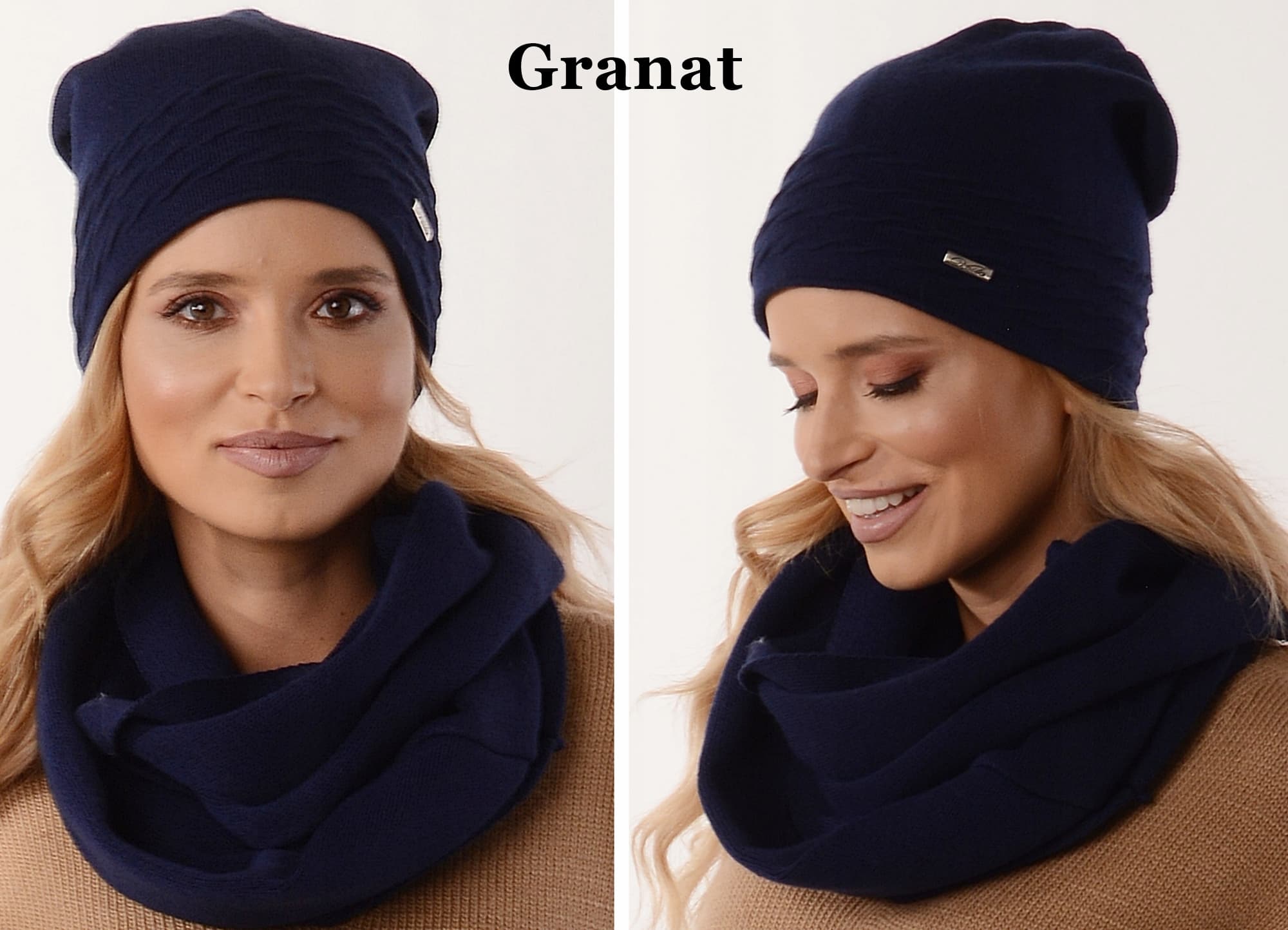 Komplet zimowy CZAPKA + KOMIN na polarze GRANAT K1