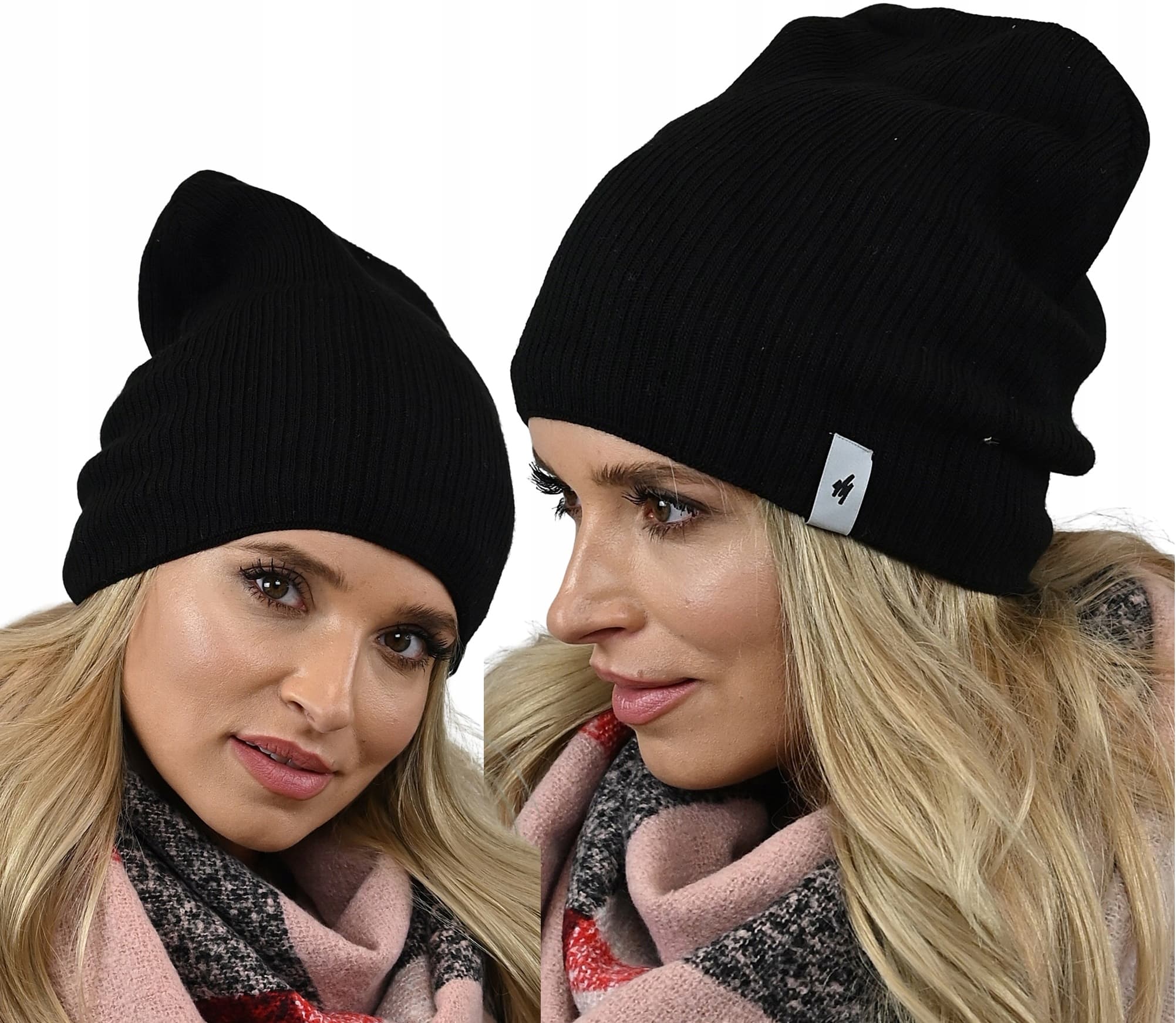damska CZAPKA w prążki modna młodzieżowa smerfetka beanie swylowa CZARNY
