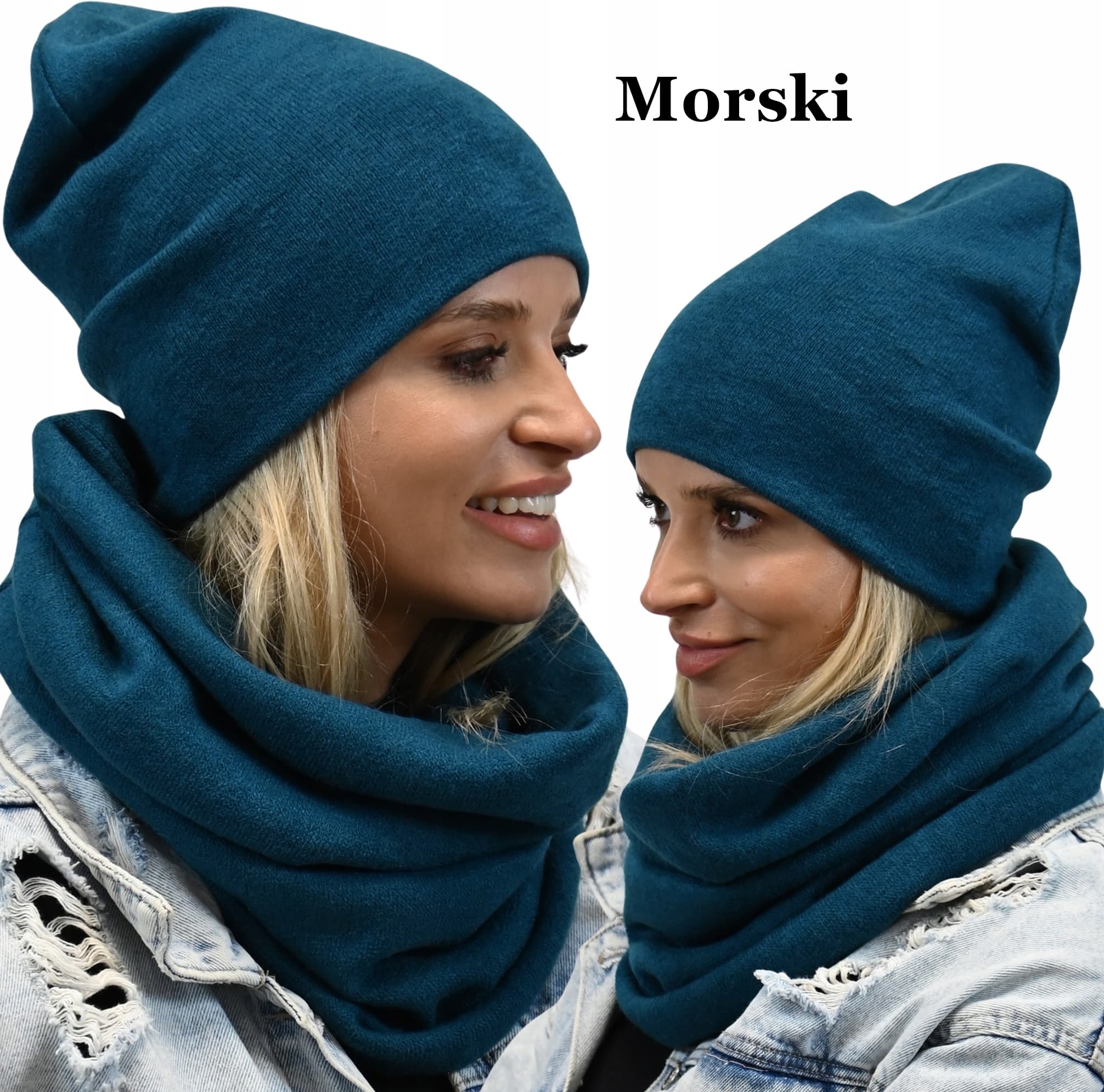 CZAPKA KOMPLET Polski Zestaw czapka damska z kominem - Tunel Kolor Morski
