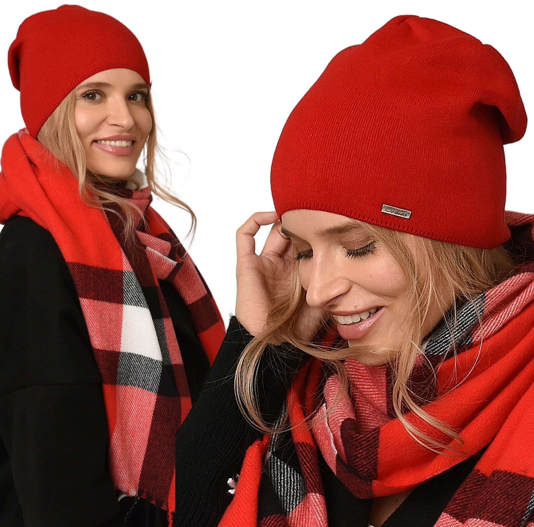 CZERWONA damska jesienna modna CZAPKA podpinana POLSKI PRODUCENT zimowa V3