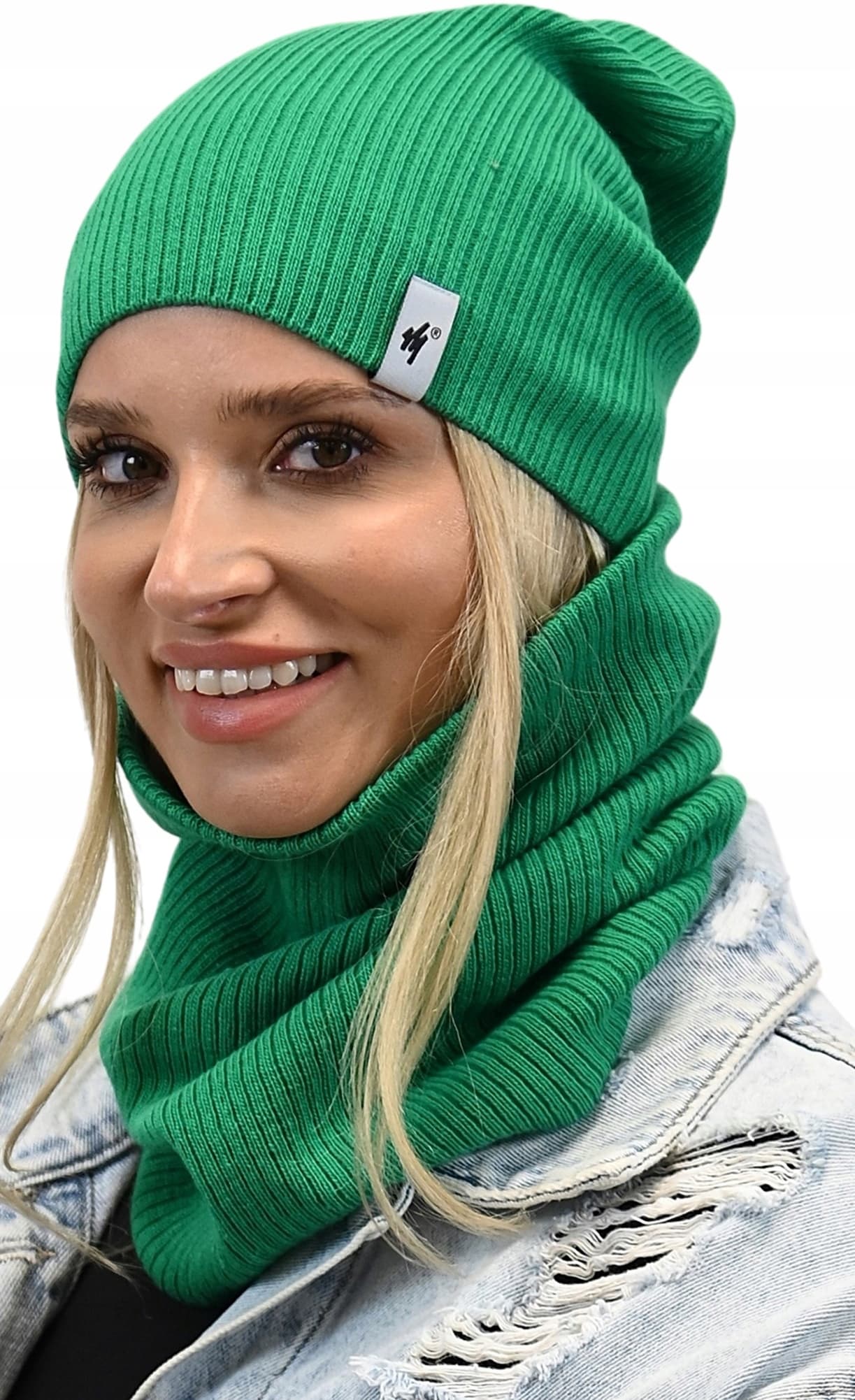 damski KOMPLET ZESTAW czapka z kominem tuba beanie na zimę