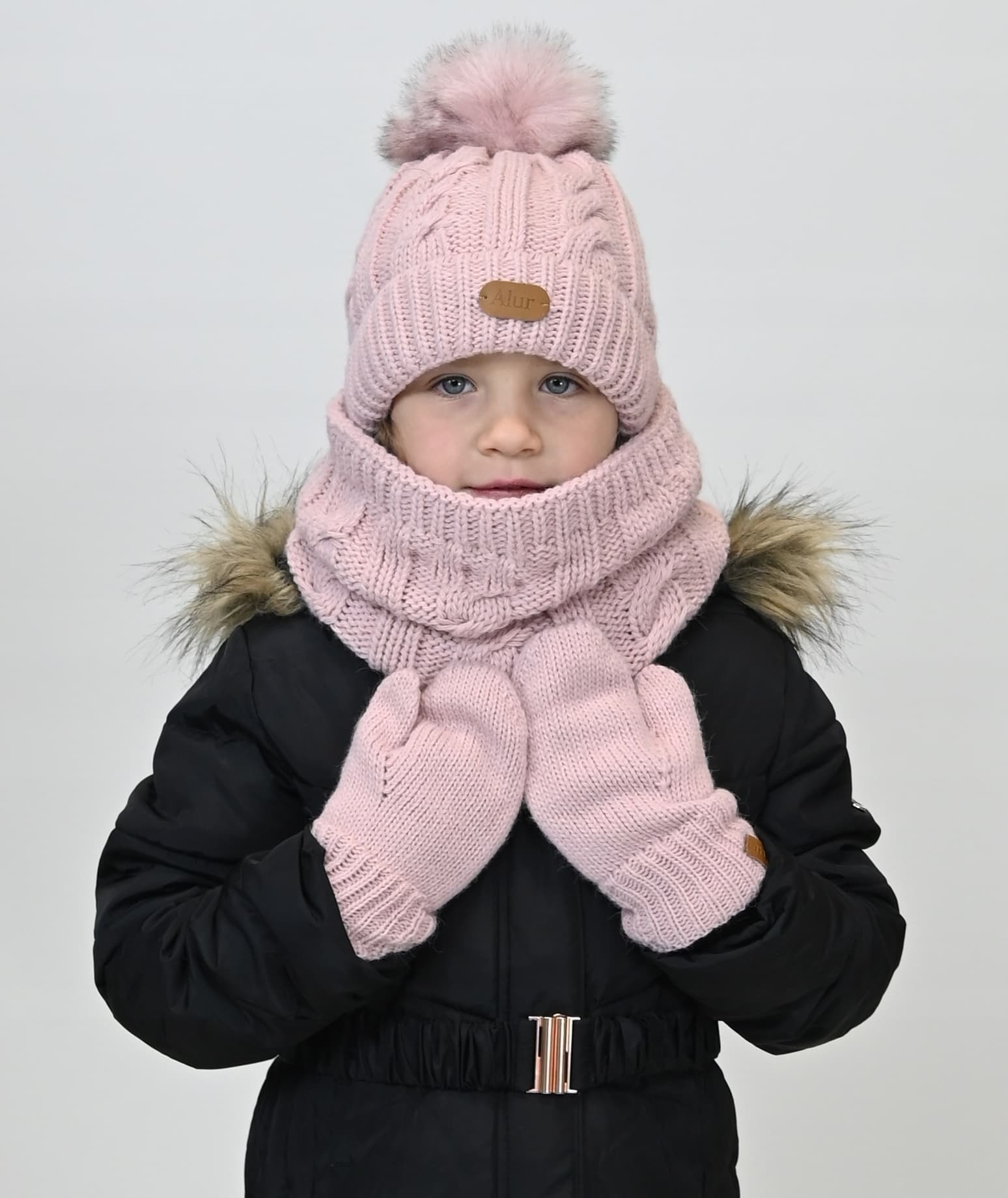 CZAPKA Z KOMINEM NA polarze komplet ciepły RÓŻ