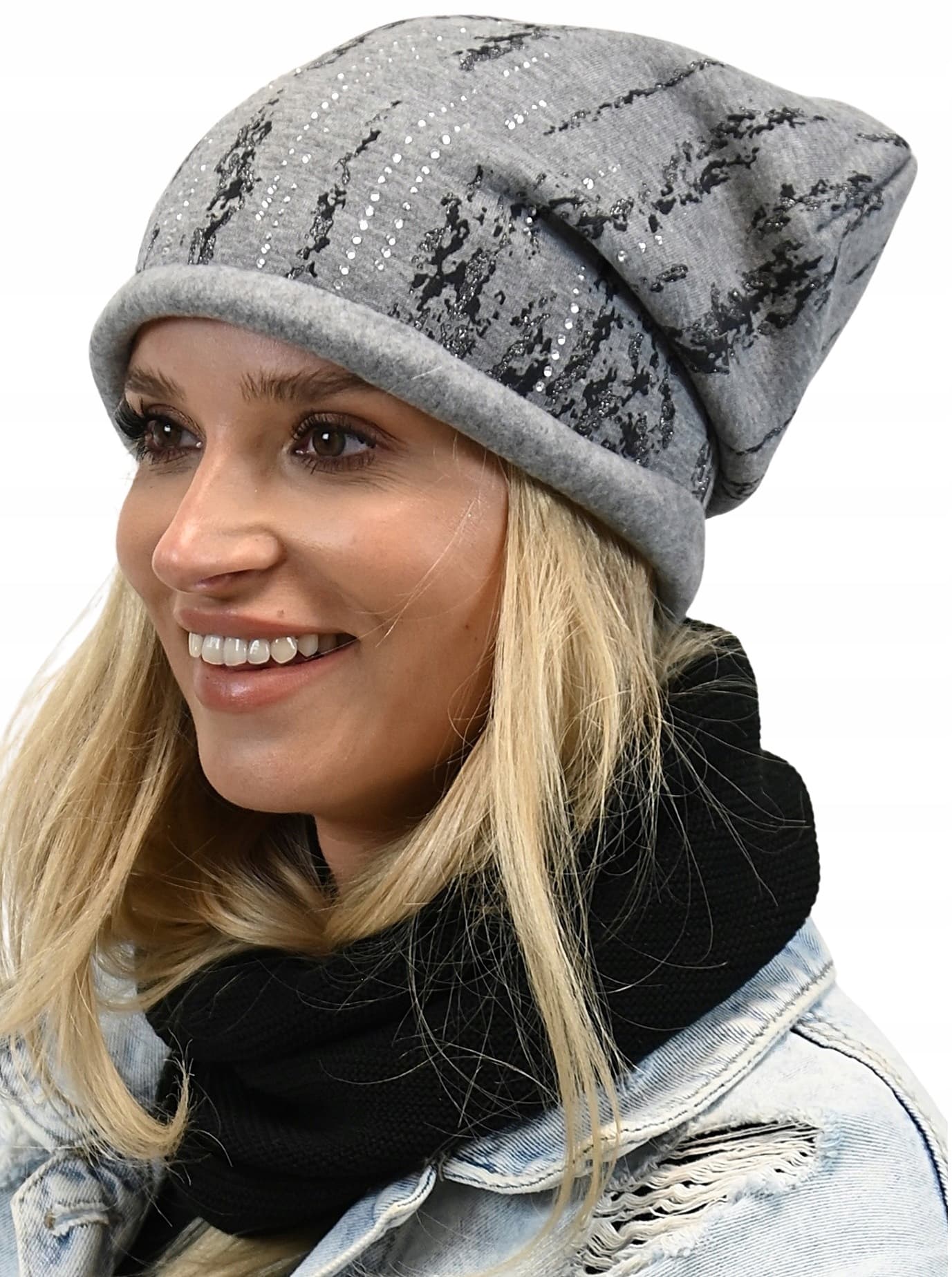 CZAPKA BEANIE damska bawełniana z lekkim polarkiem smerfetka Polska