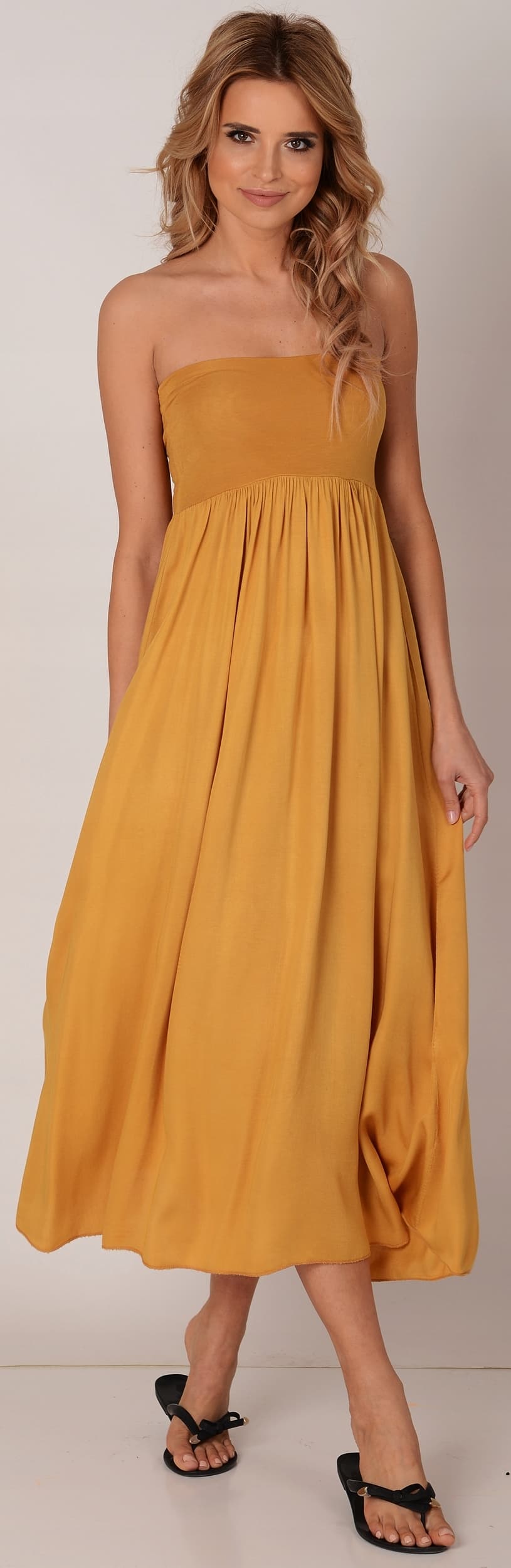 Zwiewna długa Spódnica 2w1 Sukienka - Musztarda
