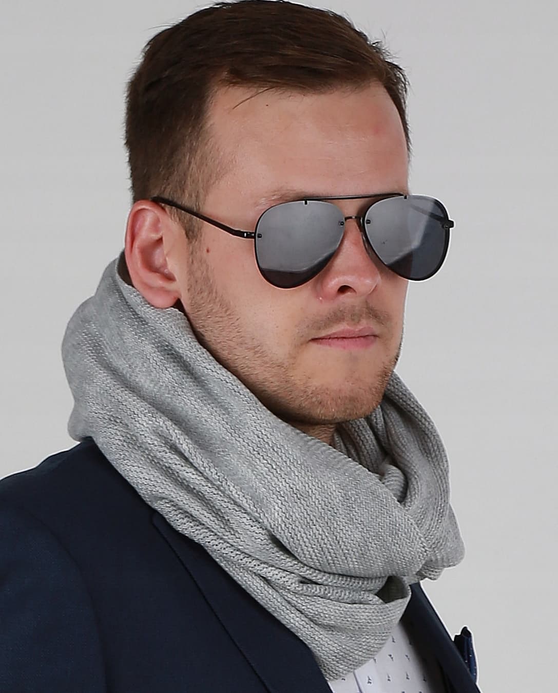 Komin Męski ciepły szalik szal zimowy MODNY elegancki klasyczny szary 1N